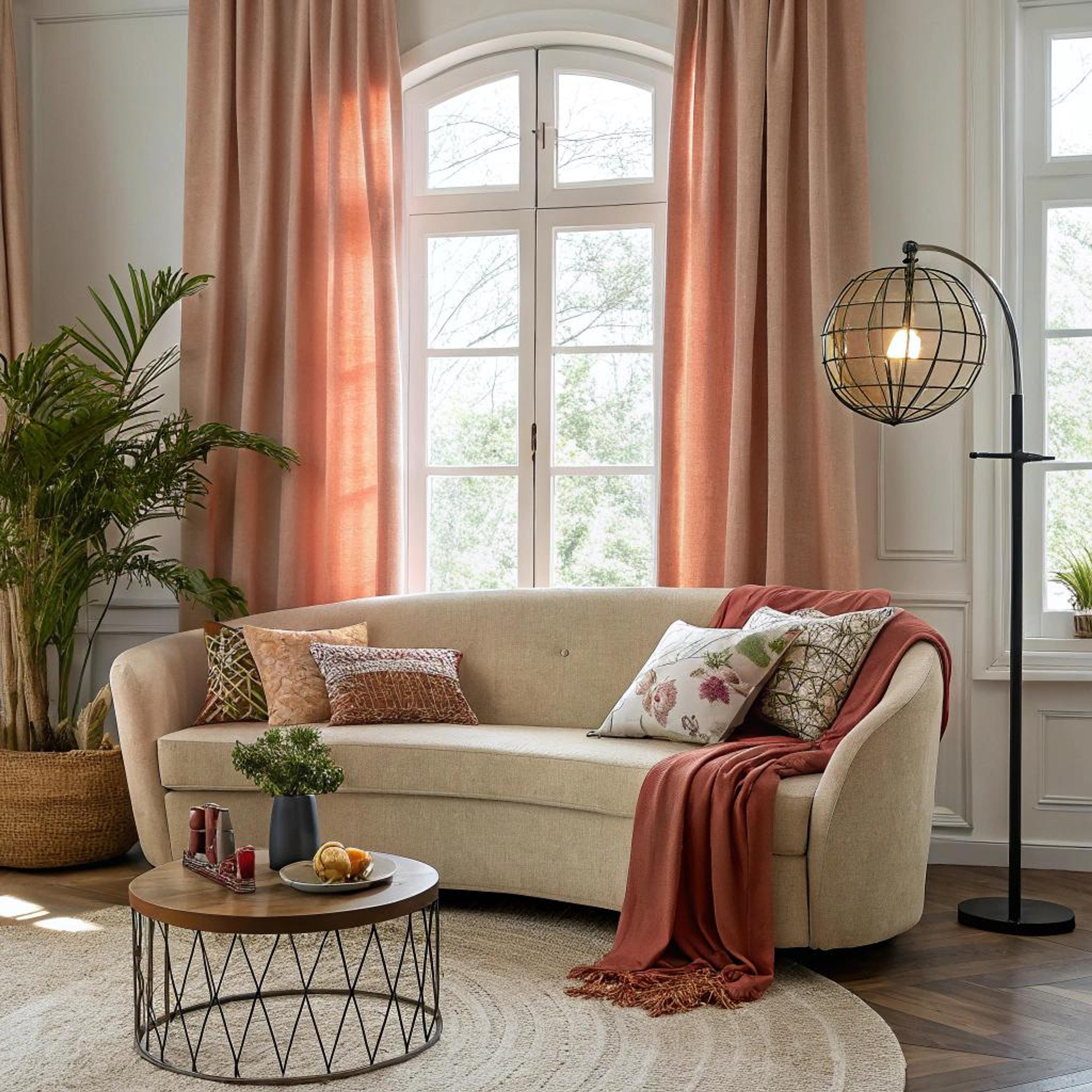 Vrolijke kussens op beige bank