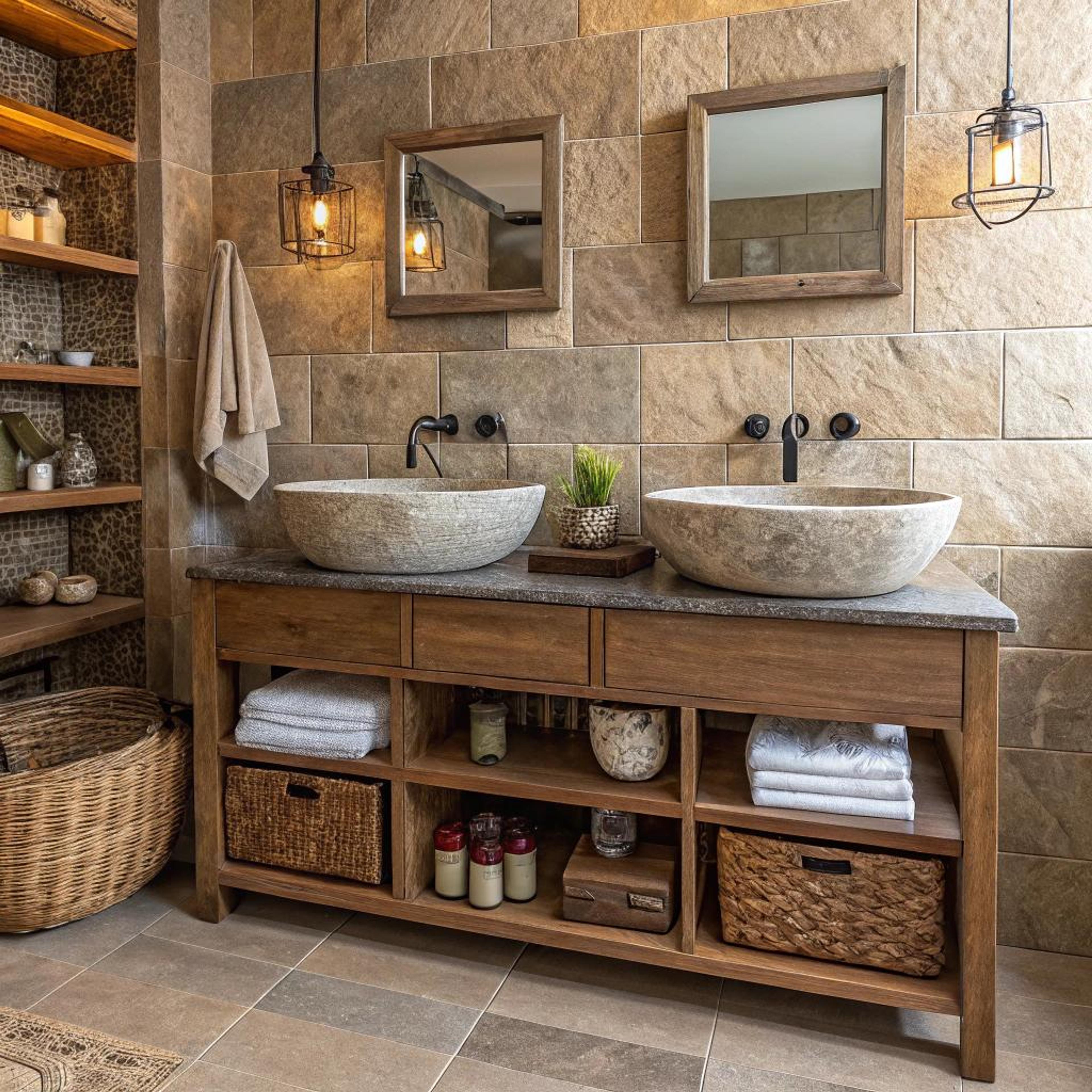 Steenwanden met warme verlichting