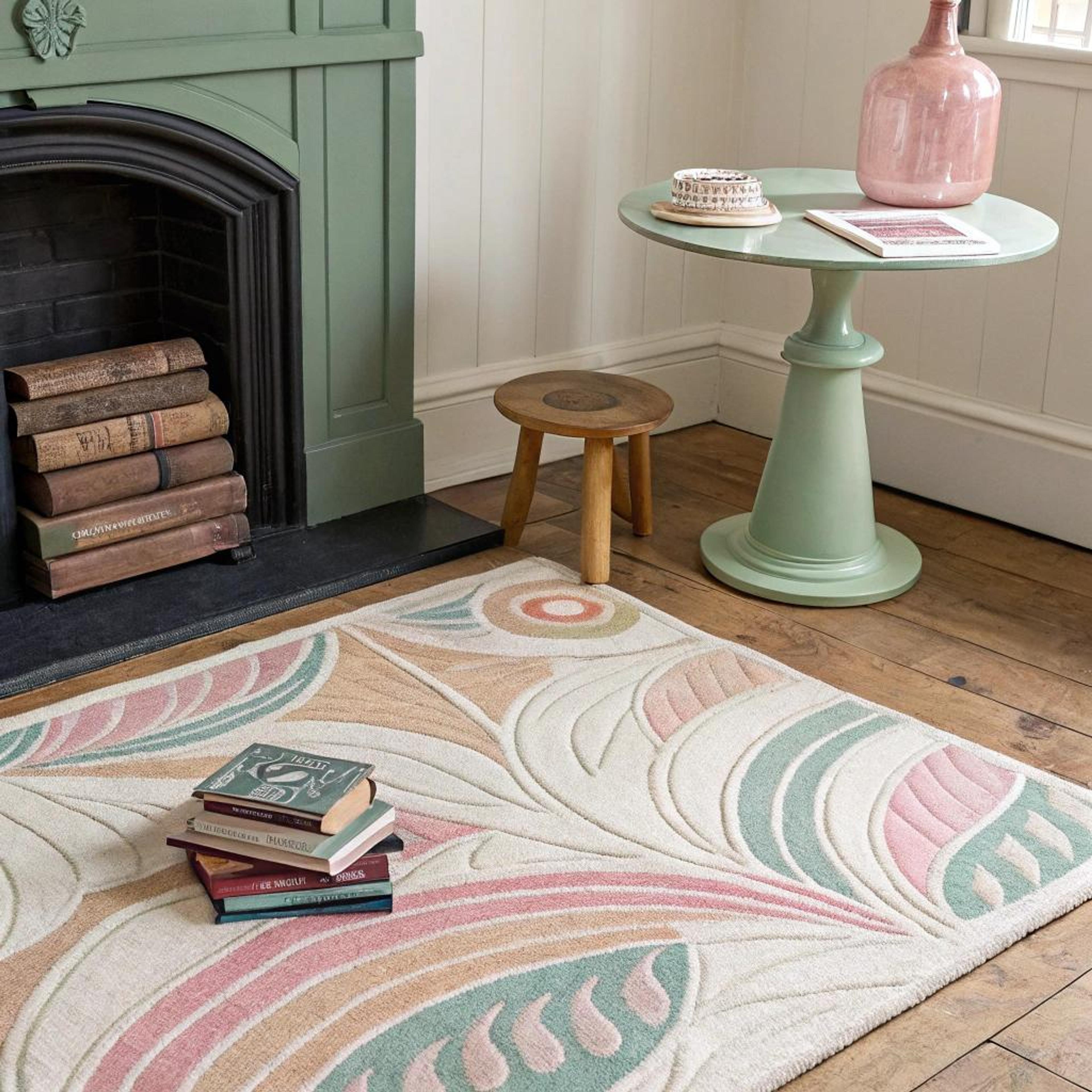 Vloerkleed layering met pasteltinten