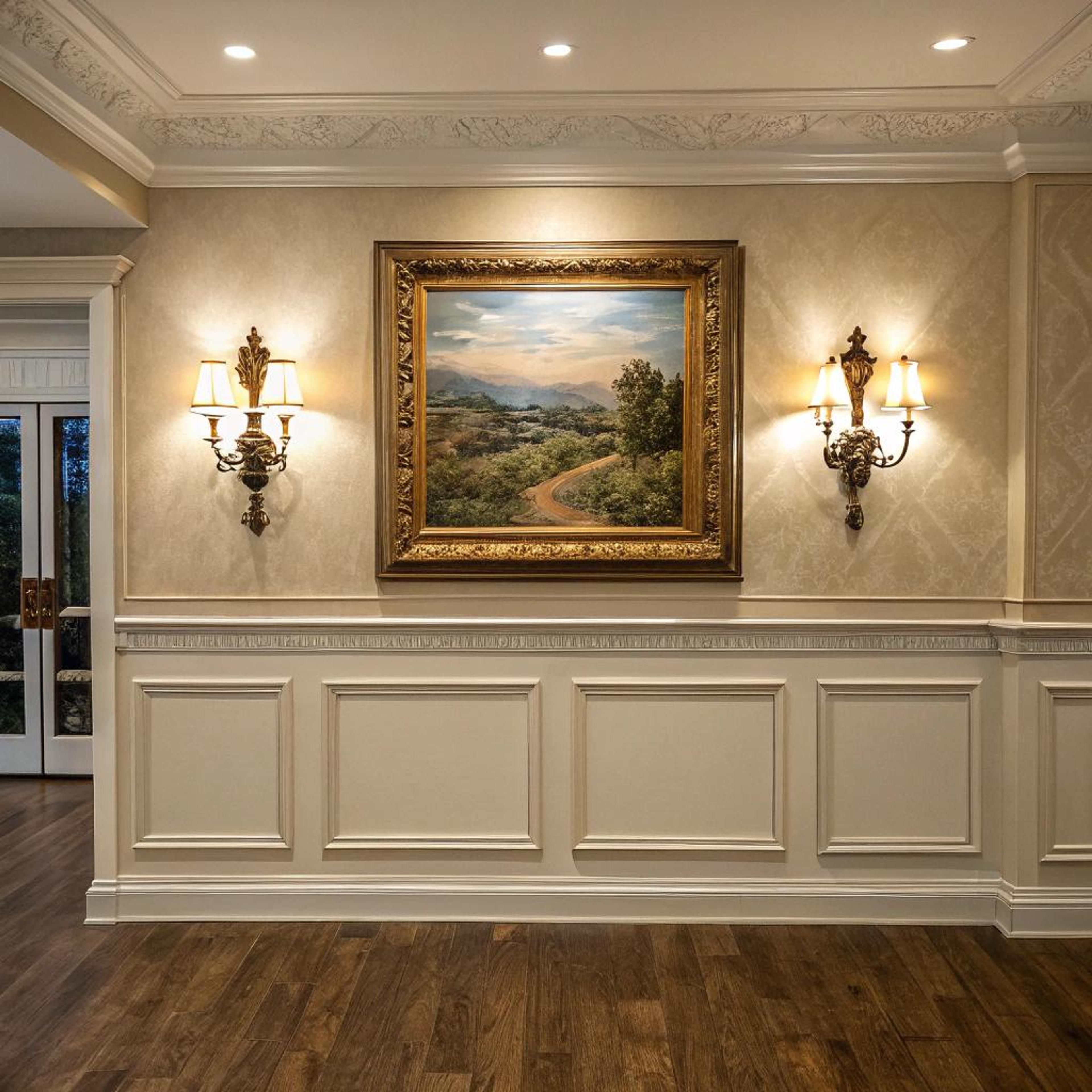 Witte lambrisering met kunstwerk