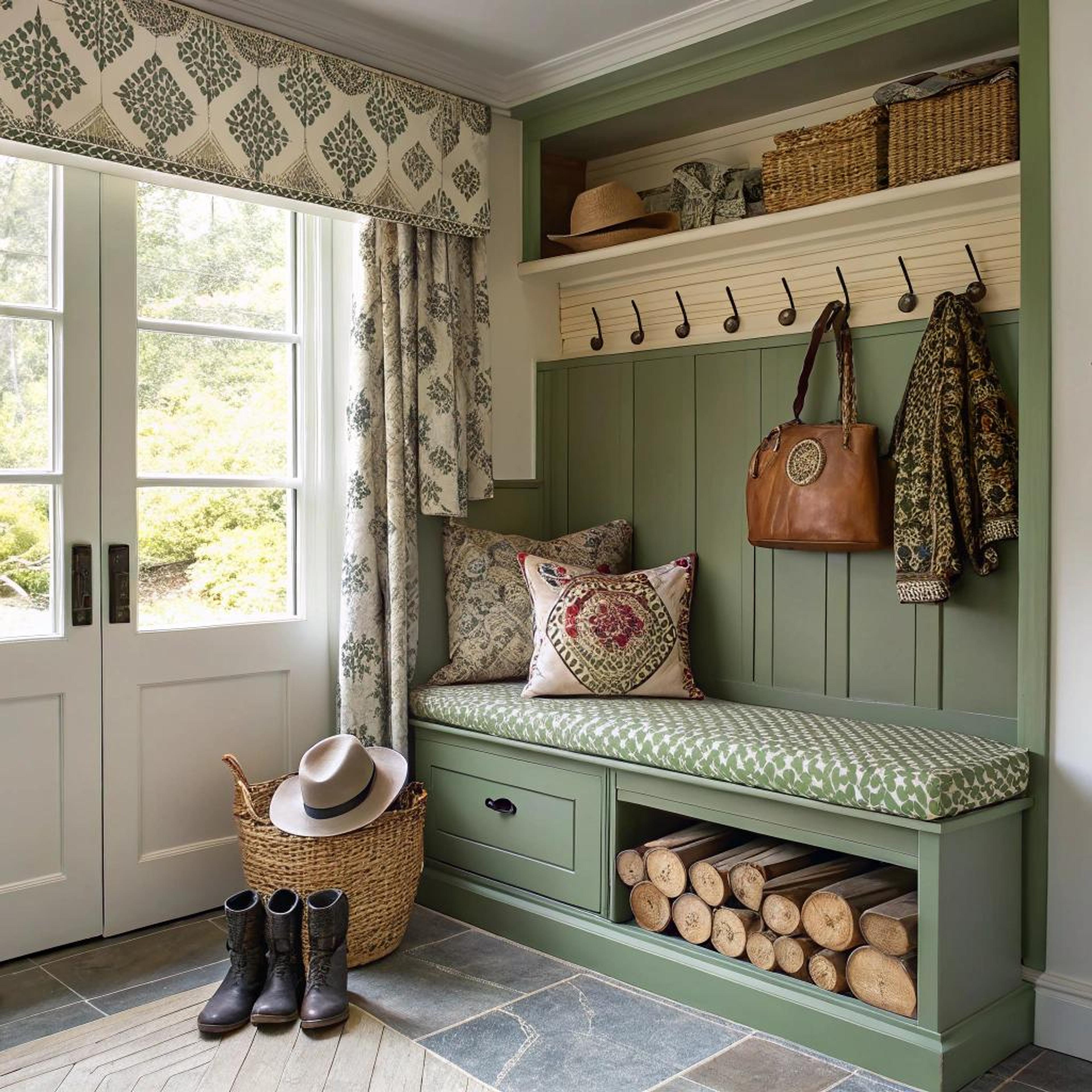 Groene lambrisering bij entree