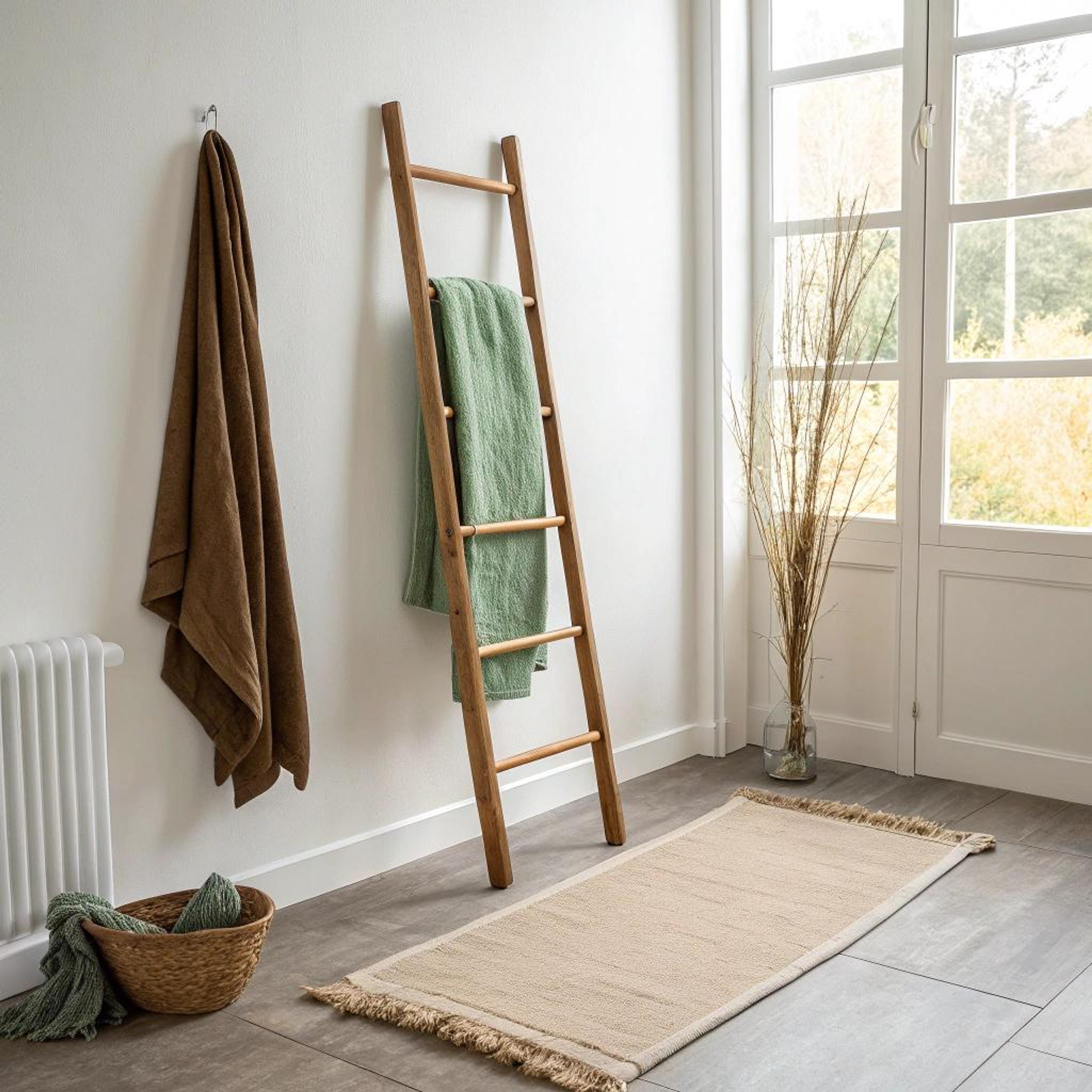 Natuurlijke rust met handdoek ladder