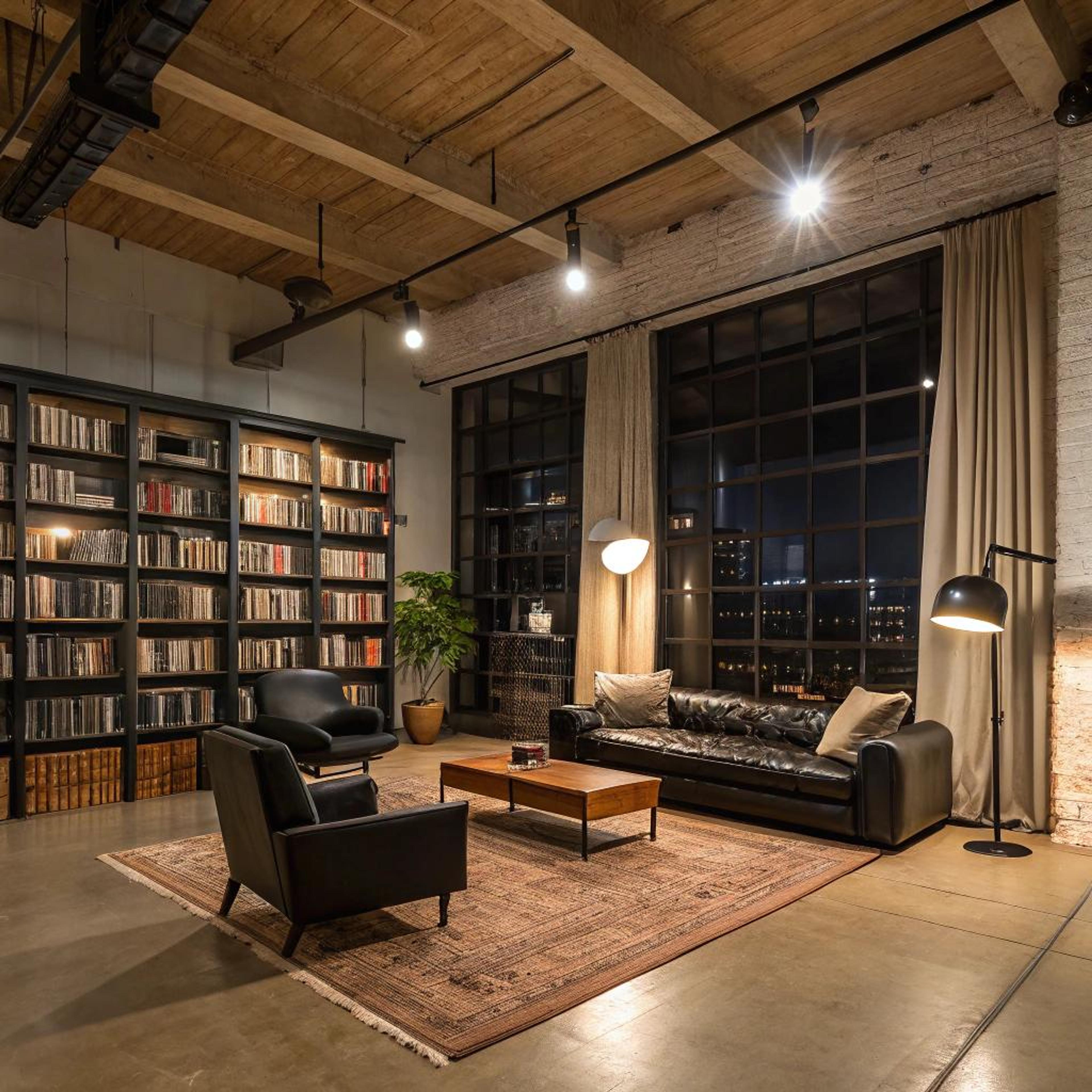 Industriële loft met boekenkast