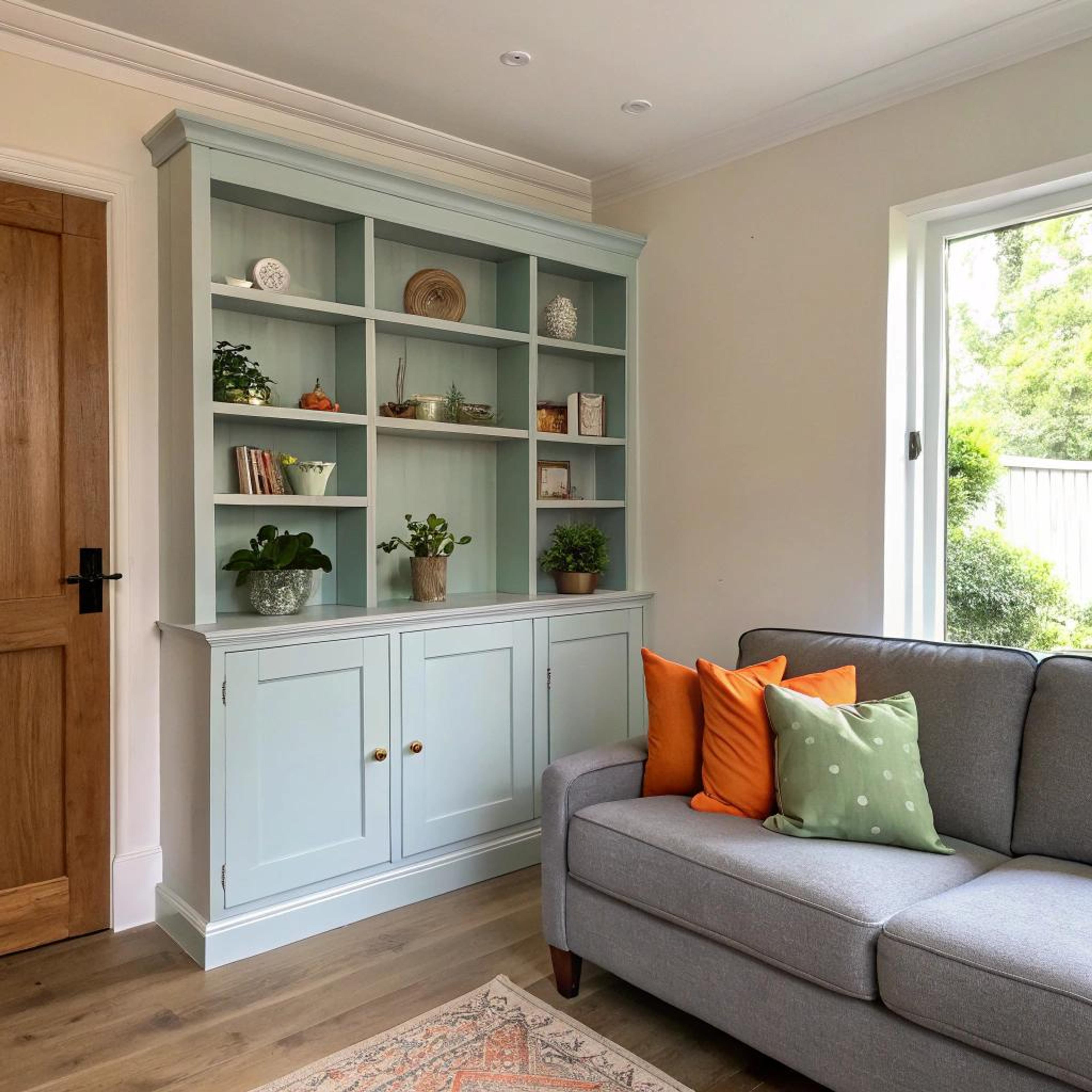 Lichtblauwe kast als speels accent