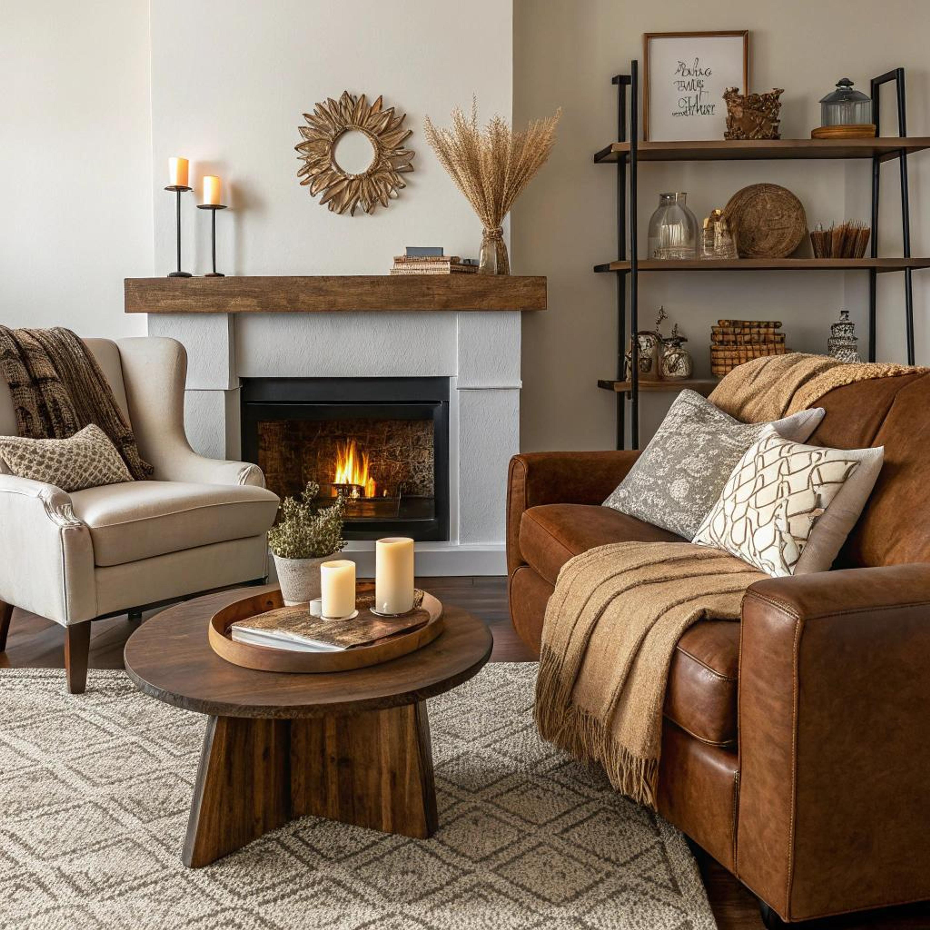 Rustiek haardvuur met sfeervolle details