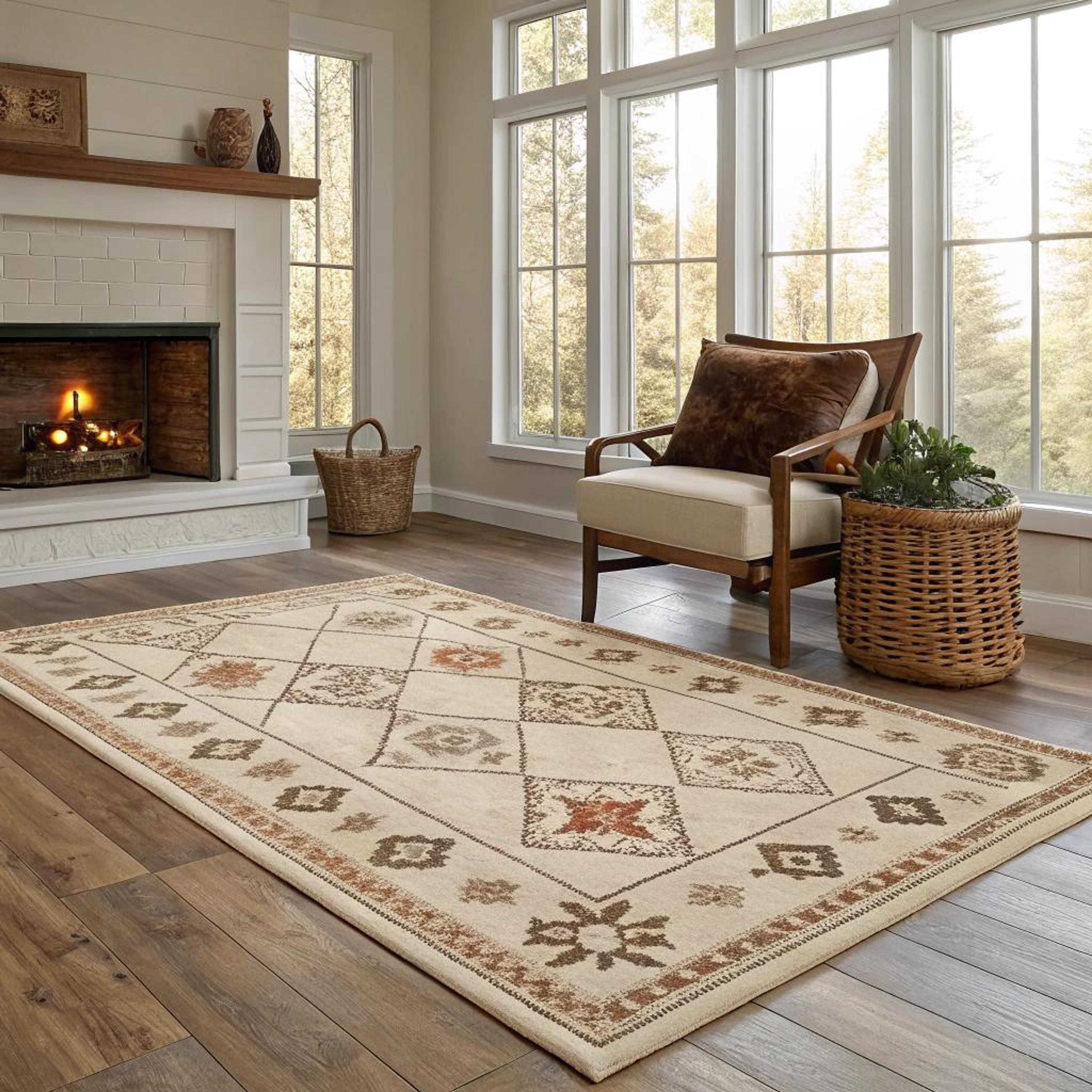 Aardetinten vloerkleed bij lichtinval