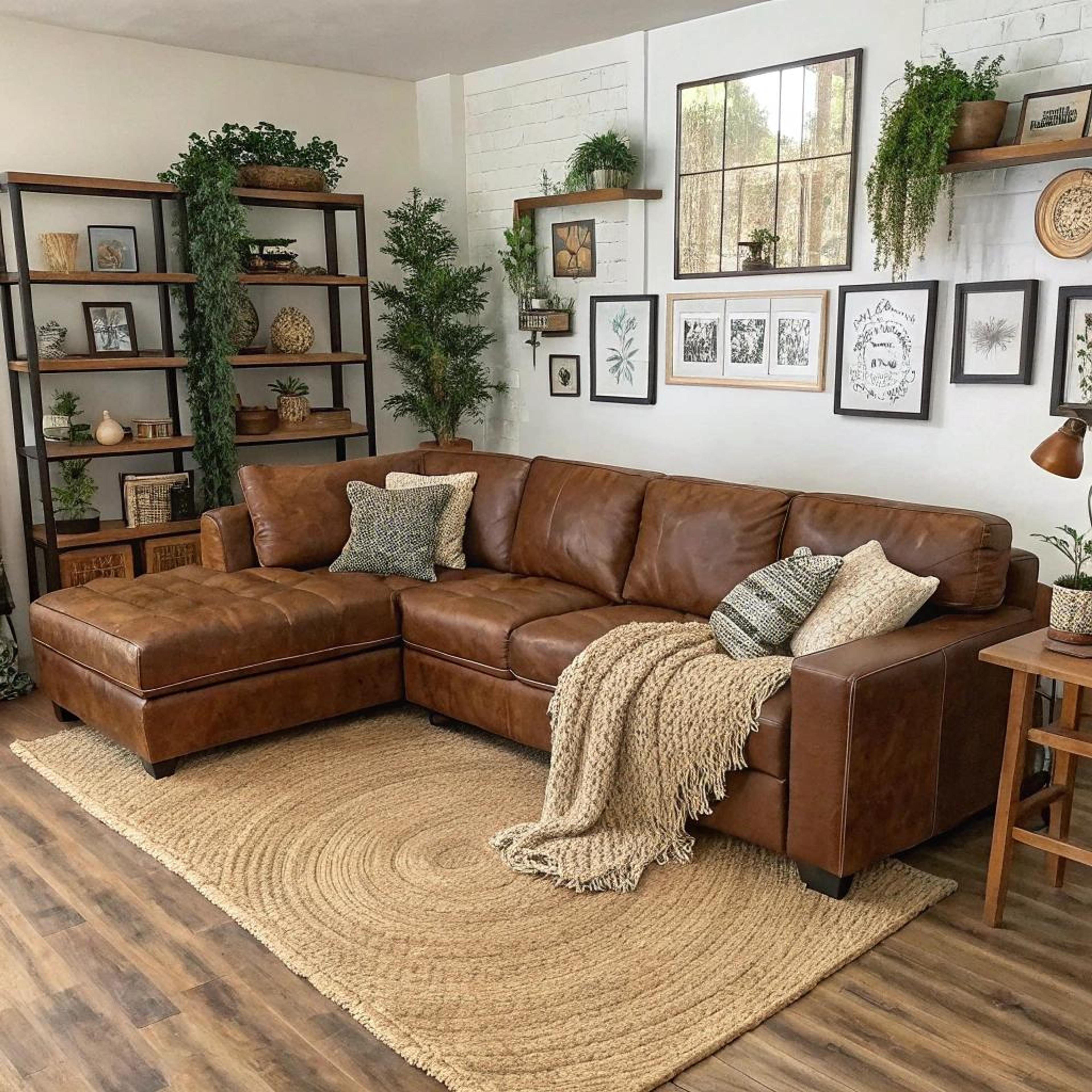 Bruine leren hoekbank als basis