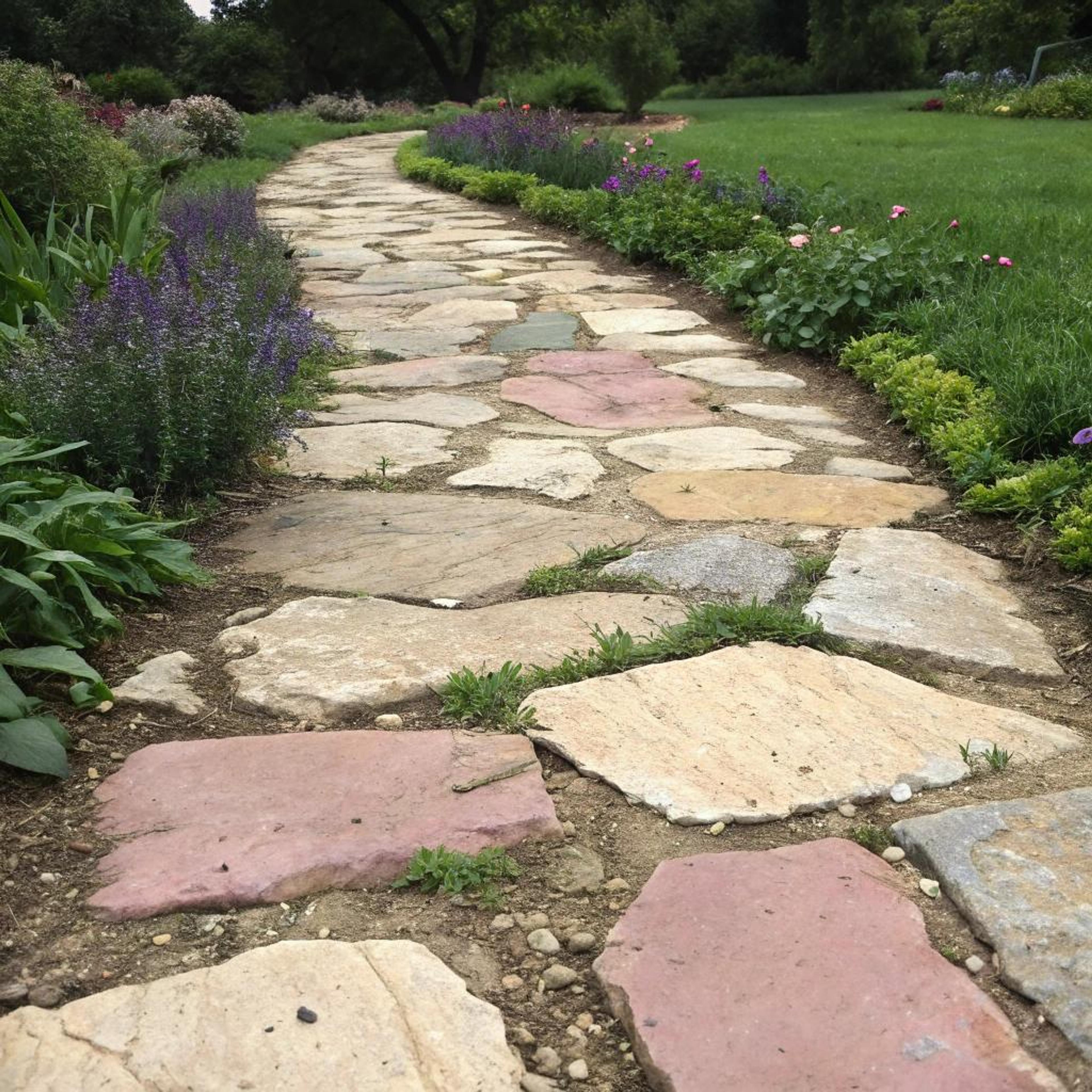 Rustiek pad tussen bloemen