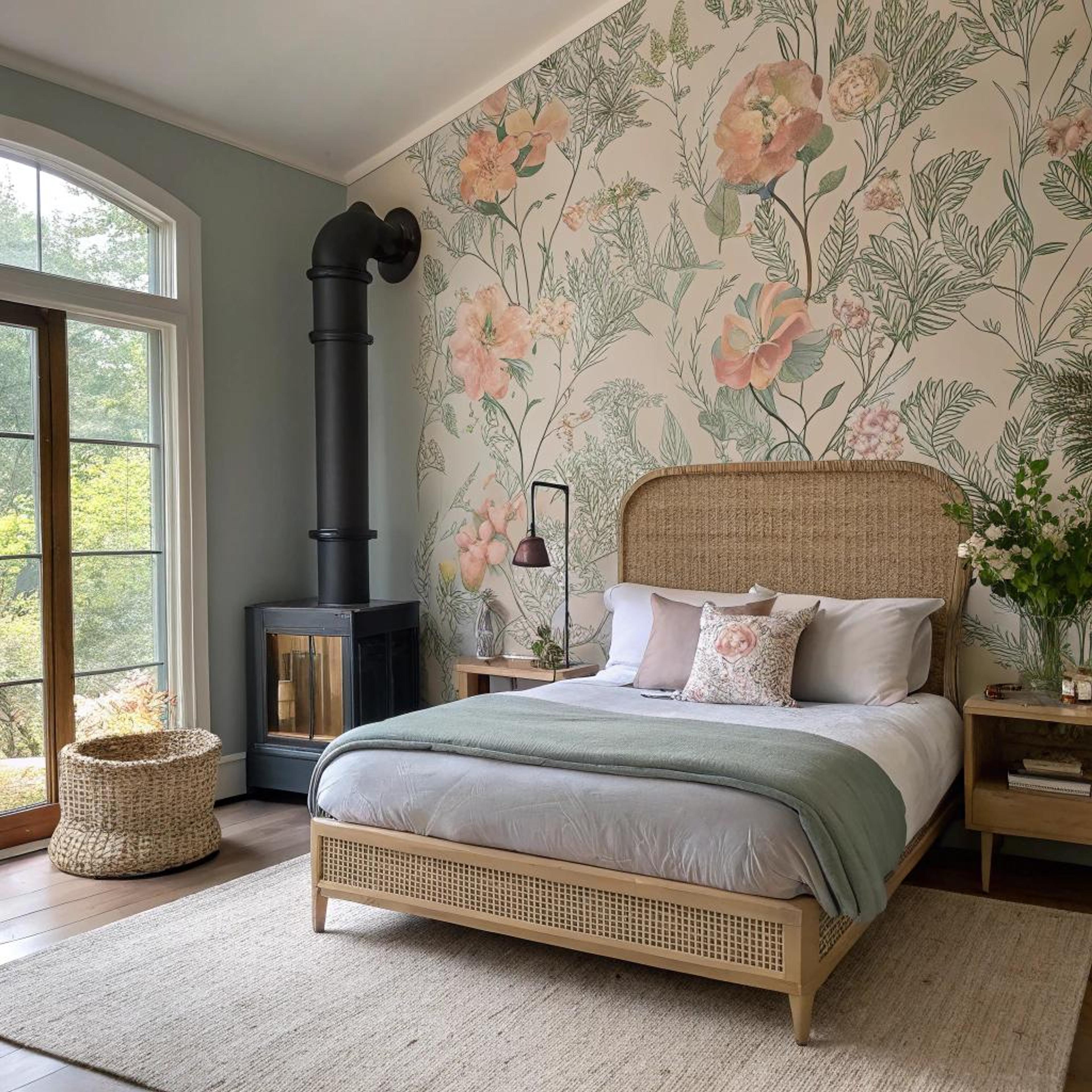 Bloemenbehang met zachte tinten