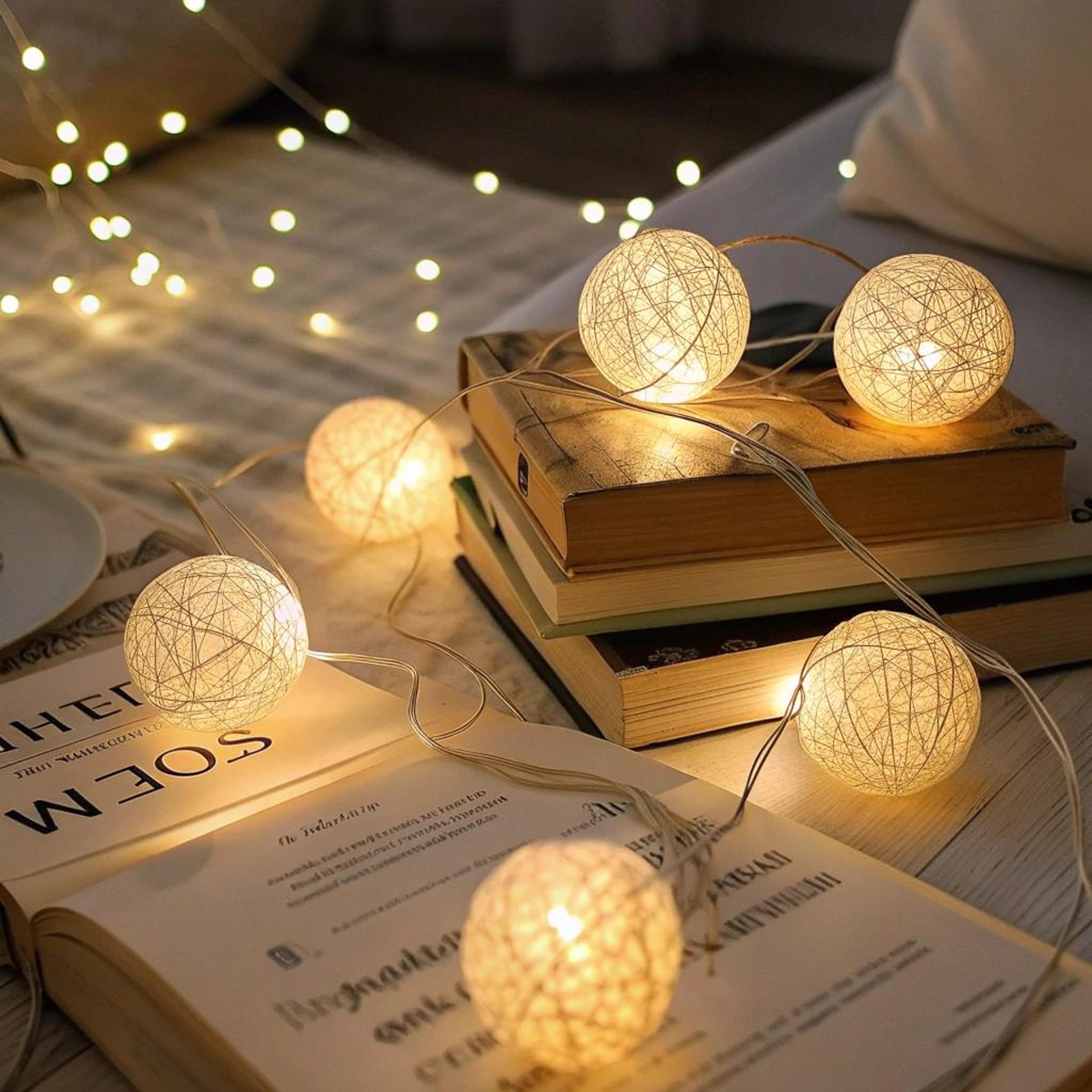 Sfeervolle lichtjes op boeken