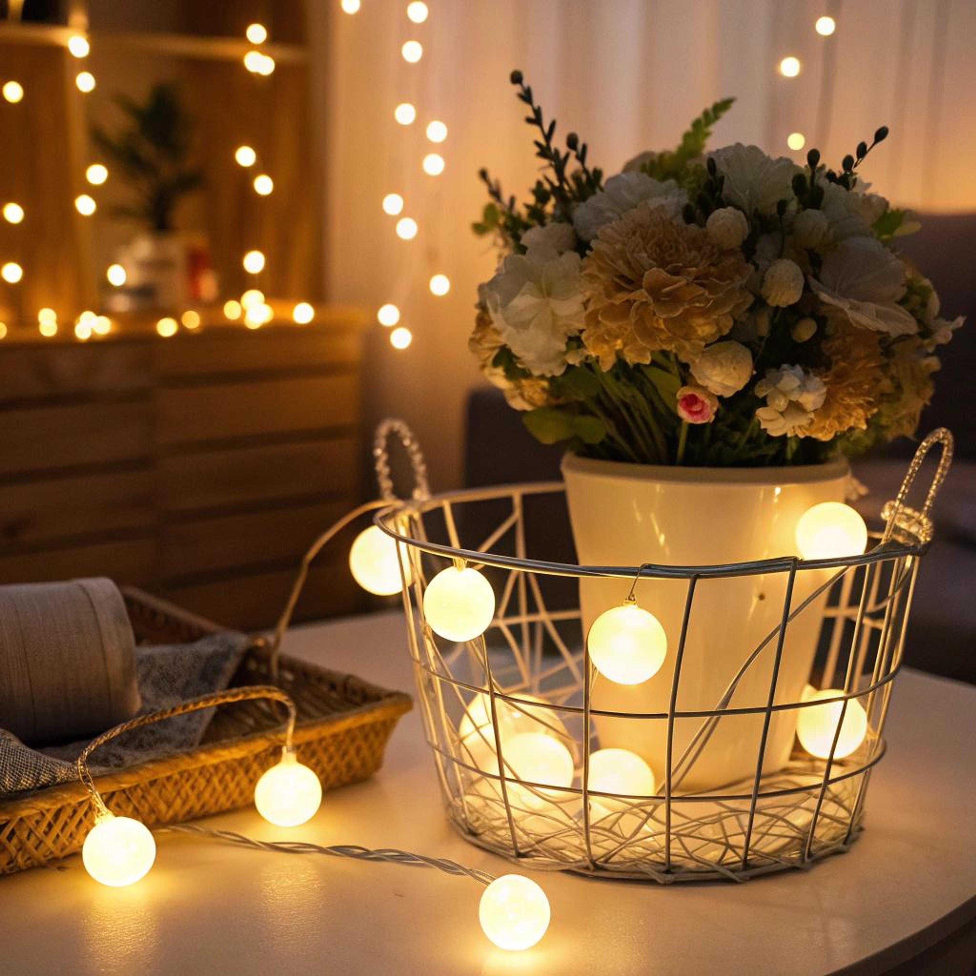 Sfeervolle lichtjes in draadmand