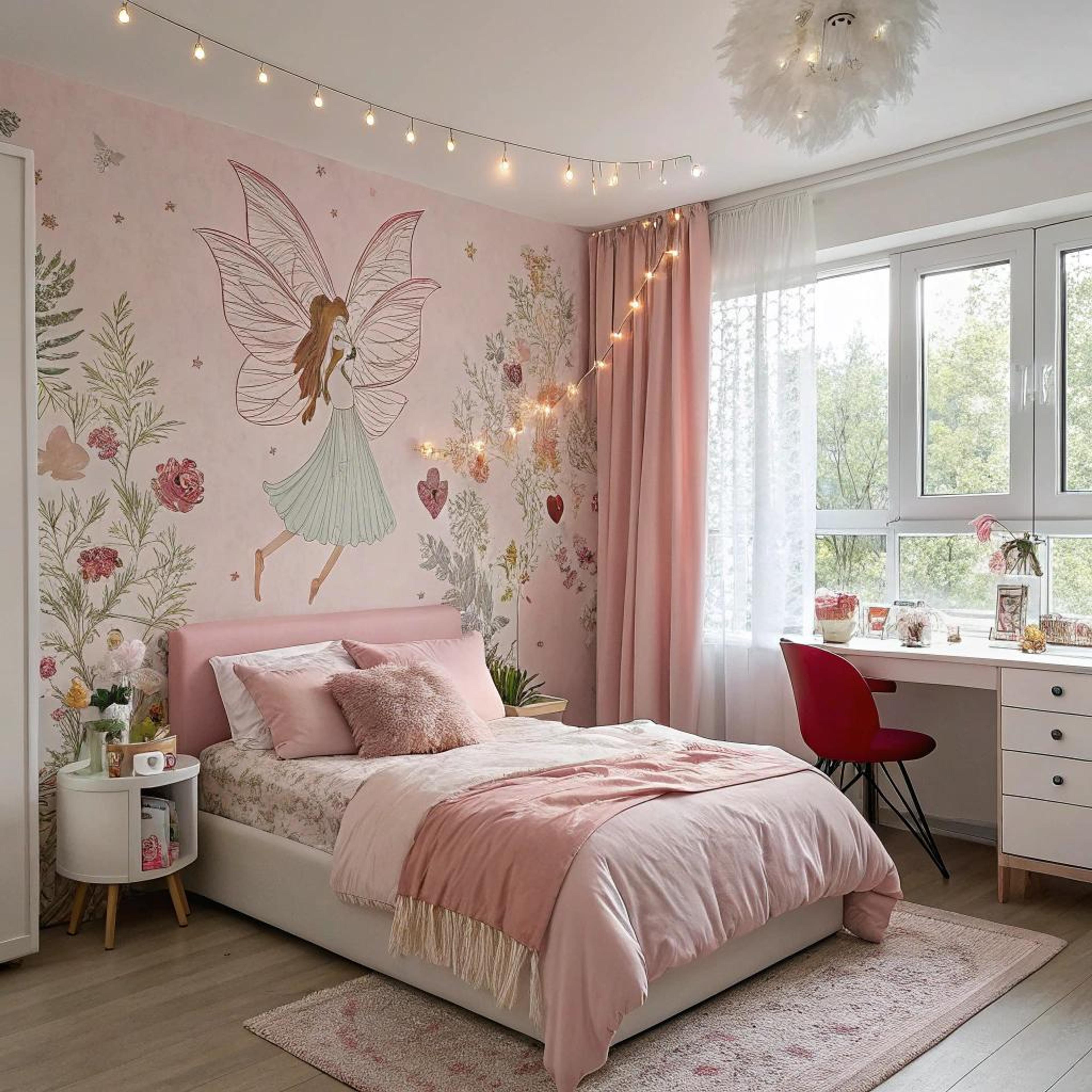 Sprookjesachtig roze tienerkamer