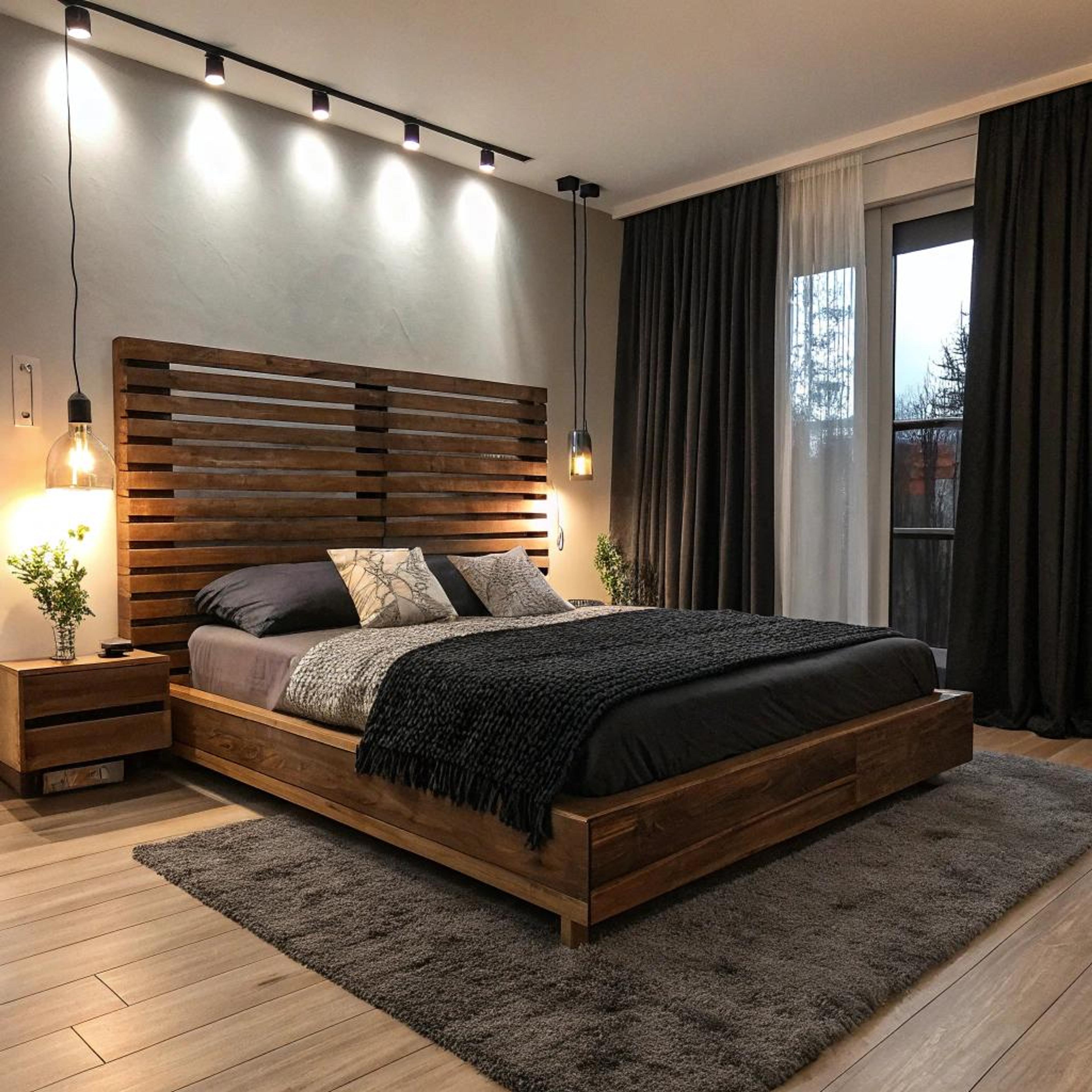 Houten hoofdeinde met hanglampen