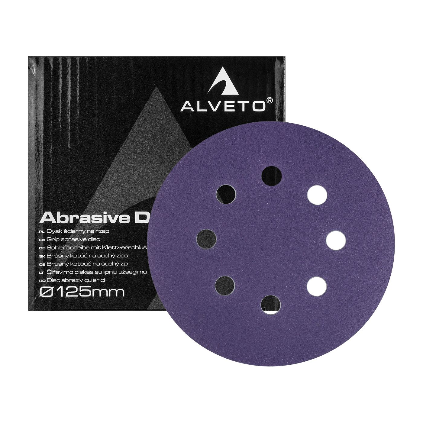 Abrasive disc, ceramic 125mm 8H, with Velcro, Alveto, purple