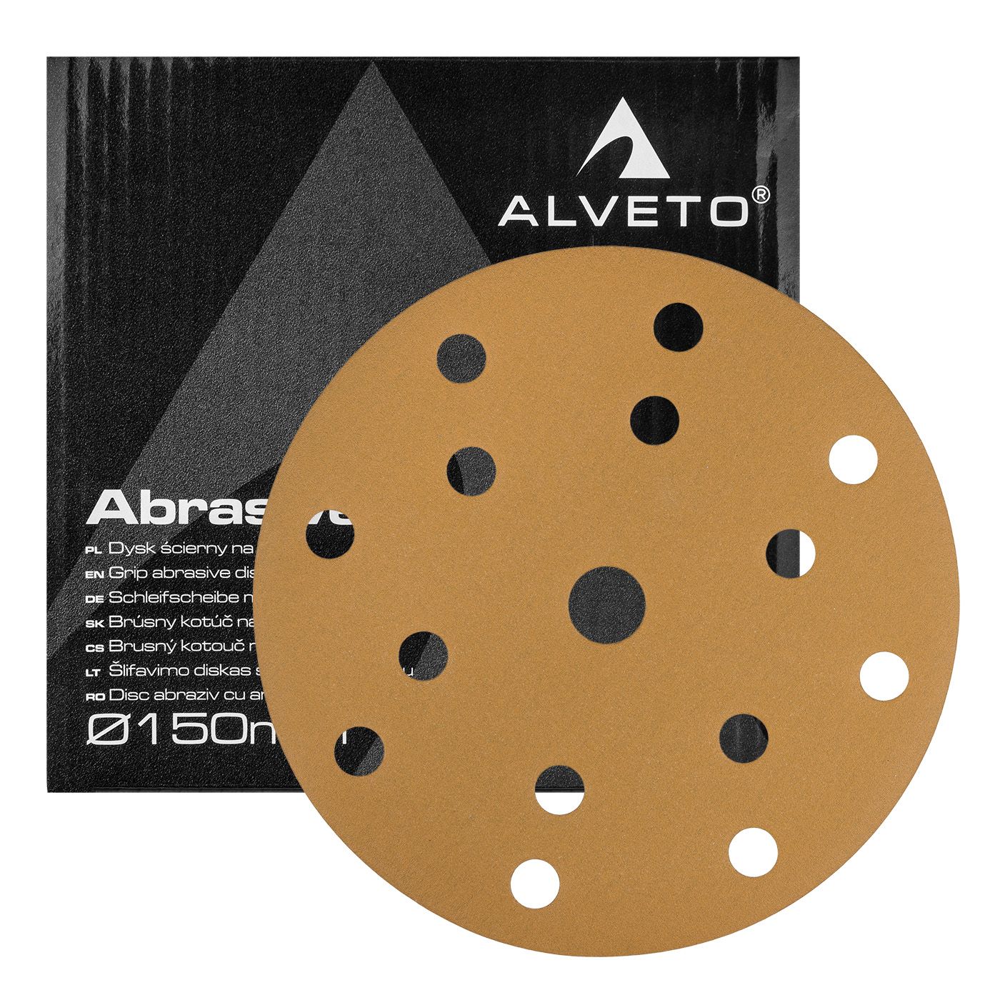 Sanding disc 150mm 15H with Velcro, Alveto yellow