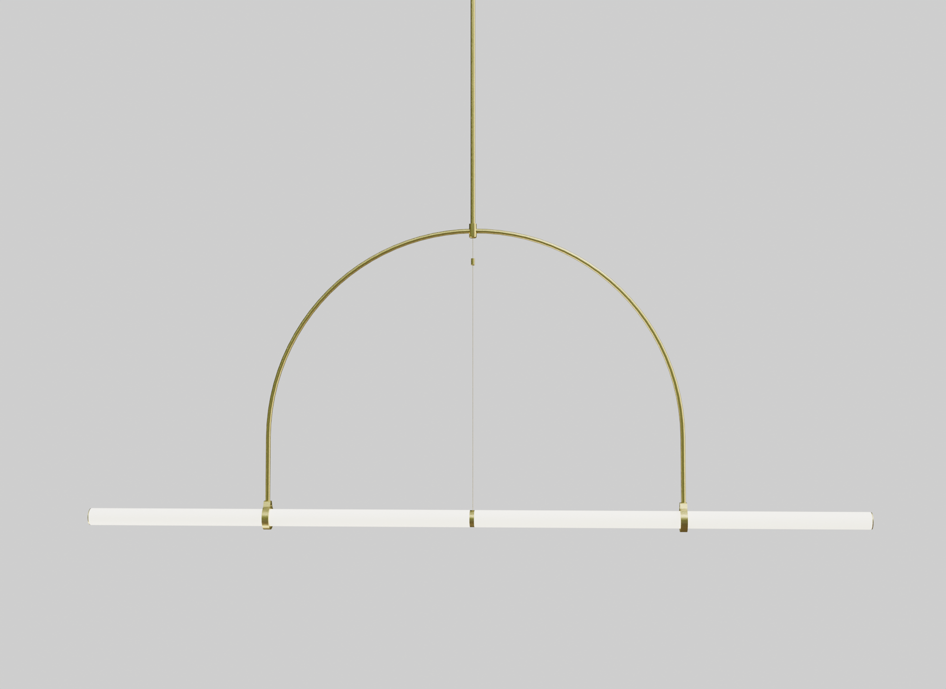 pendant light with a white tube and a golden frame