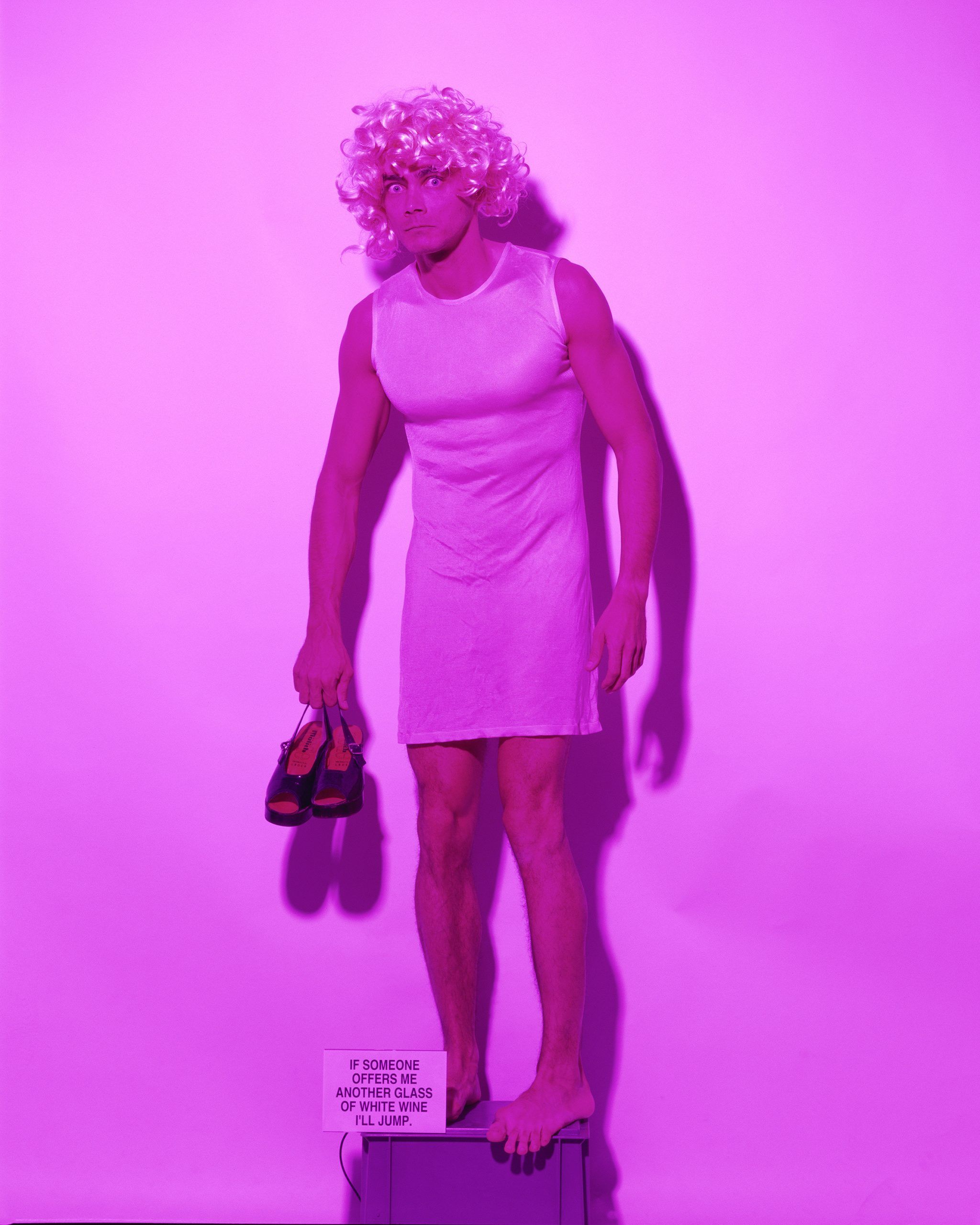 aus der Serie „Textpieces, 1996-1998“ (If someone offers me another glass of wine I ́ll jump. Ad for Campari, Interview Magazine, 6/96, page 16) — Matthias Herrmann