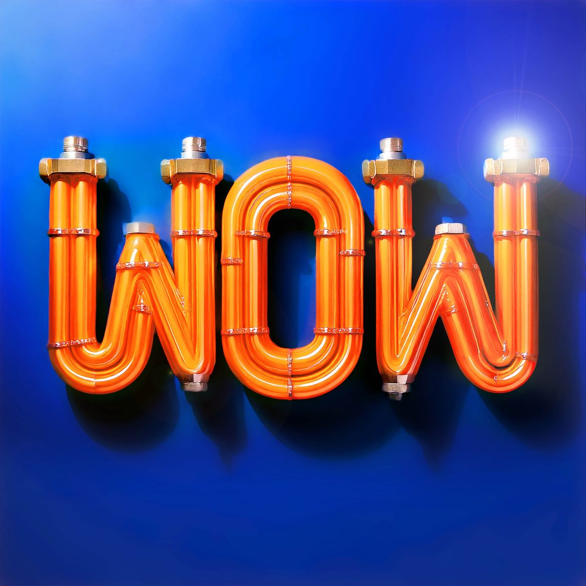 Social-Media-Post: Schriftzug «WOW» aus orangen Heizungsrohren