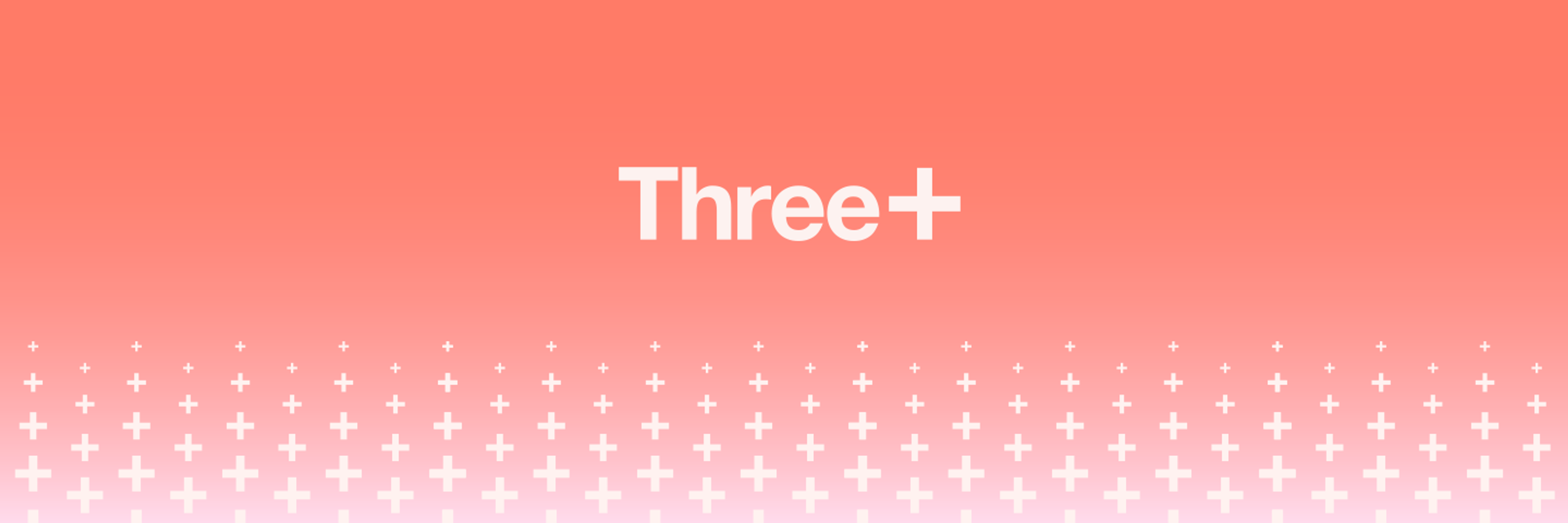 Three+ logo with aurora background and white plusses