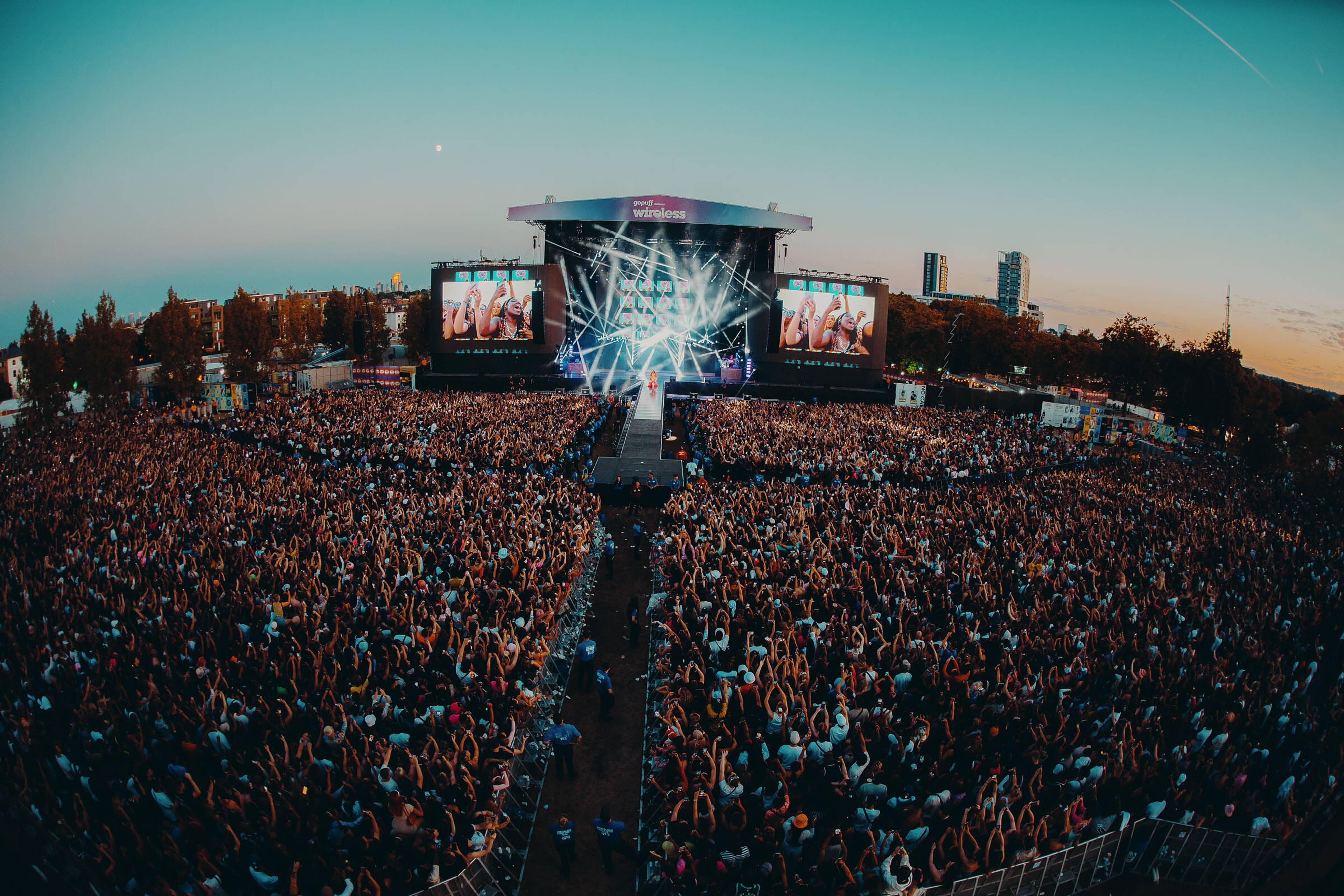 Wireless festival stage in the evening