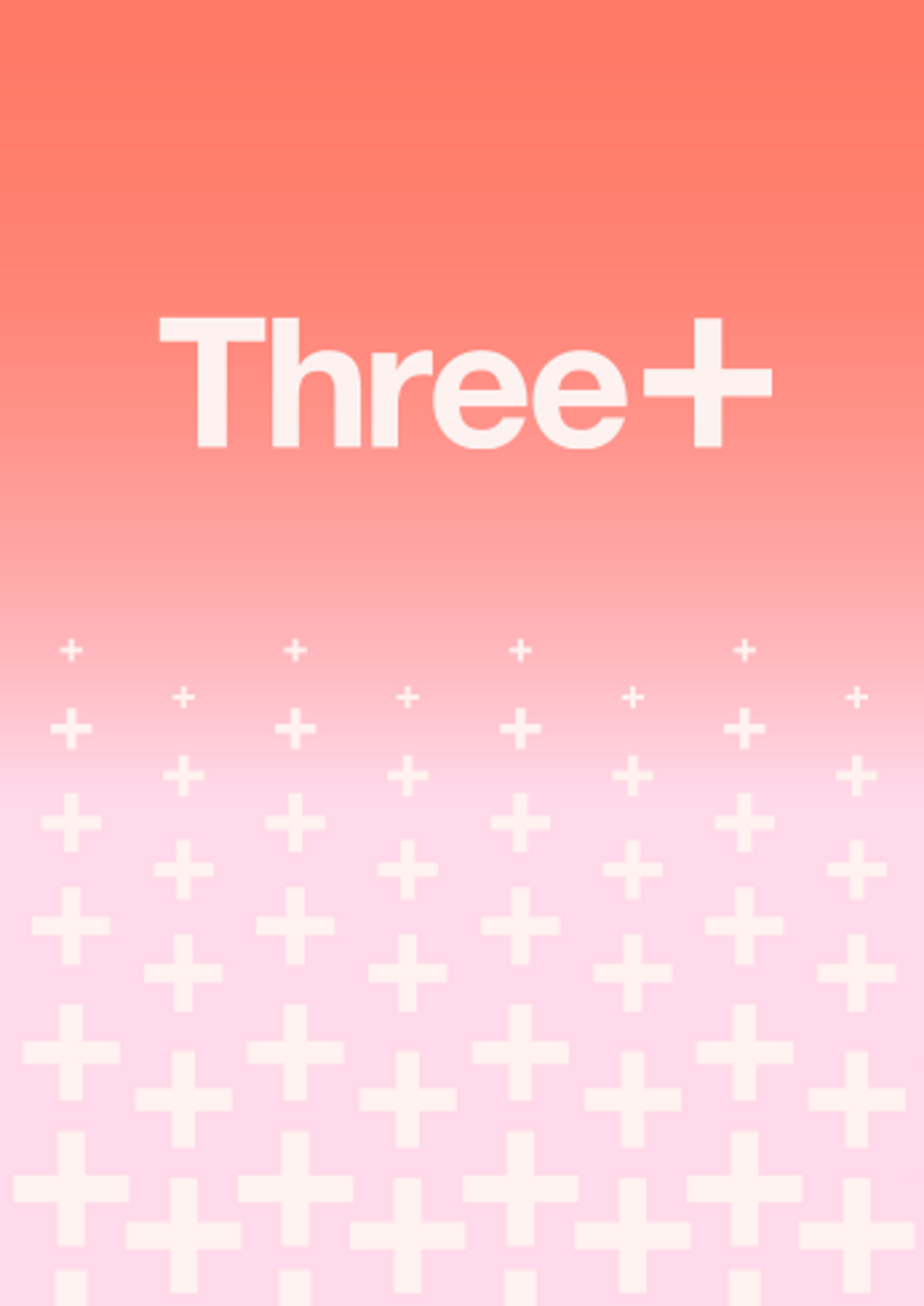 Three+ logo with aurora background and white plusses