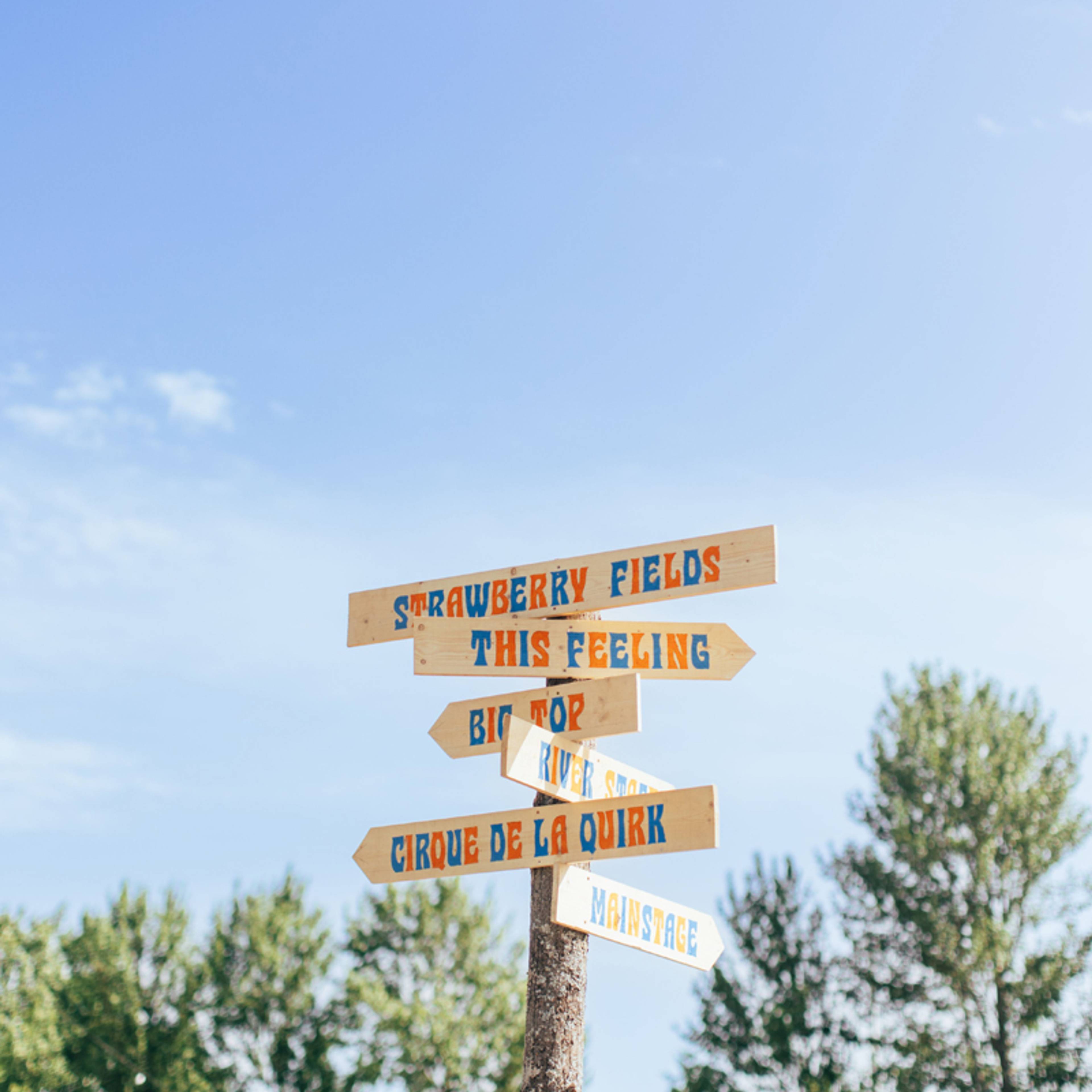 Signs with directions at a festival