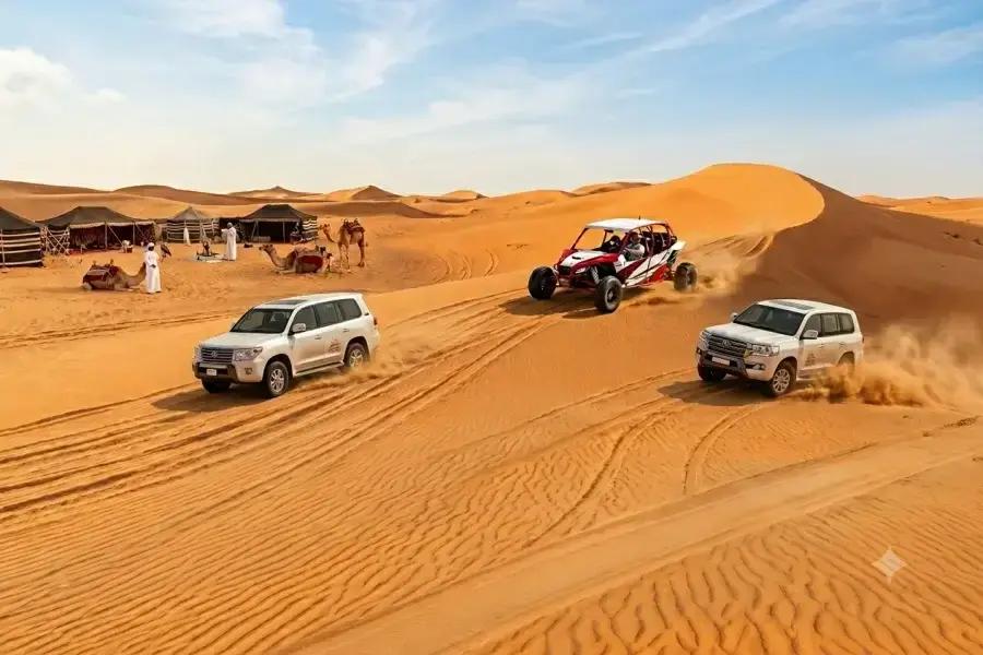 Private VIP desert safari vehicle on the dunes near Dubai