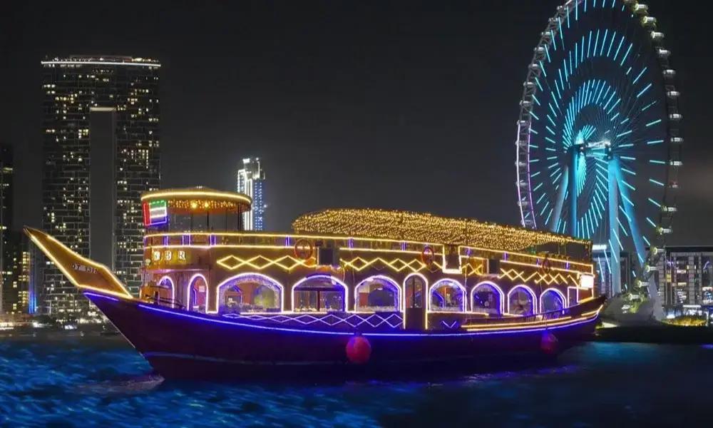 Dhow Cruise Ship Dubai Desert Sunset View