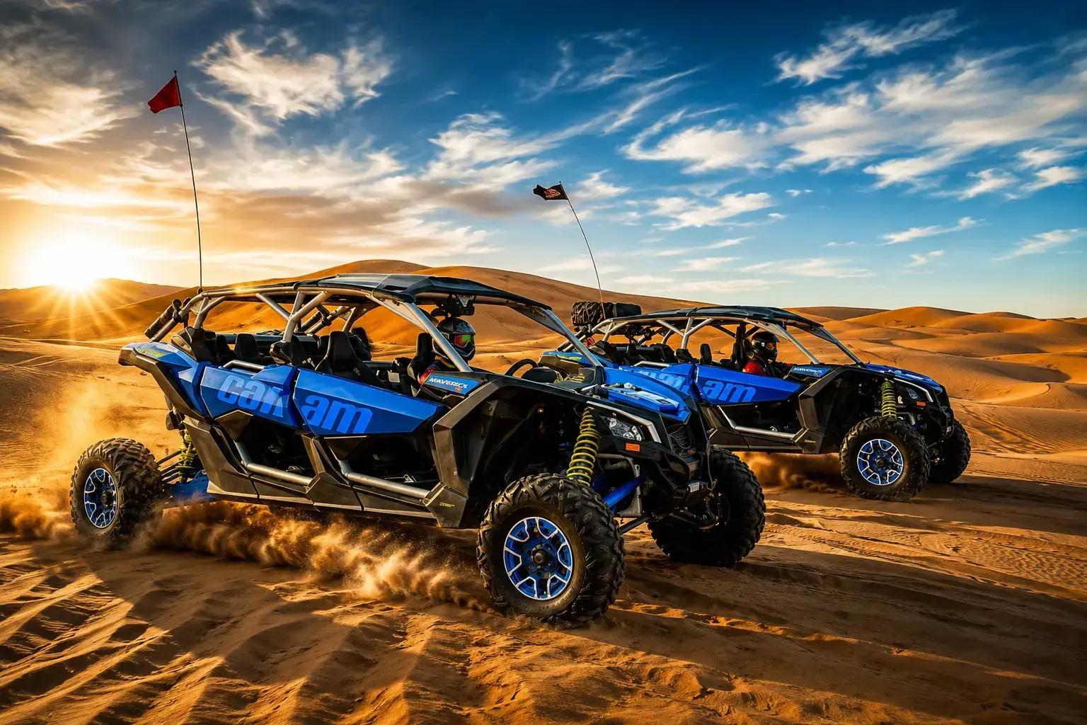 Group of friends sharing a buggy ride in the desert