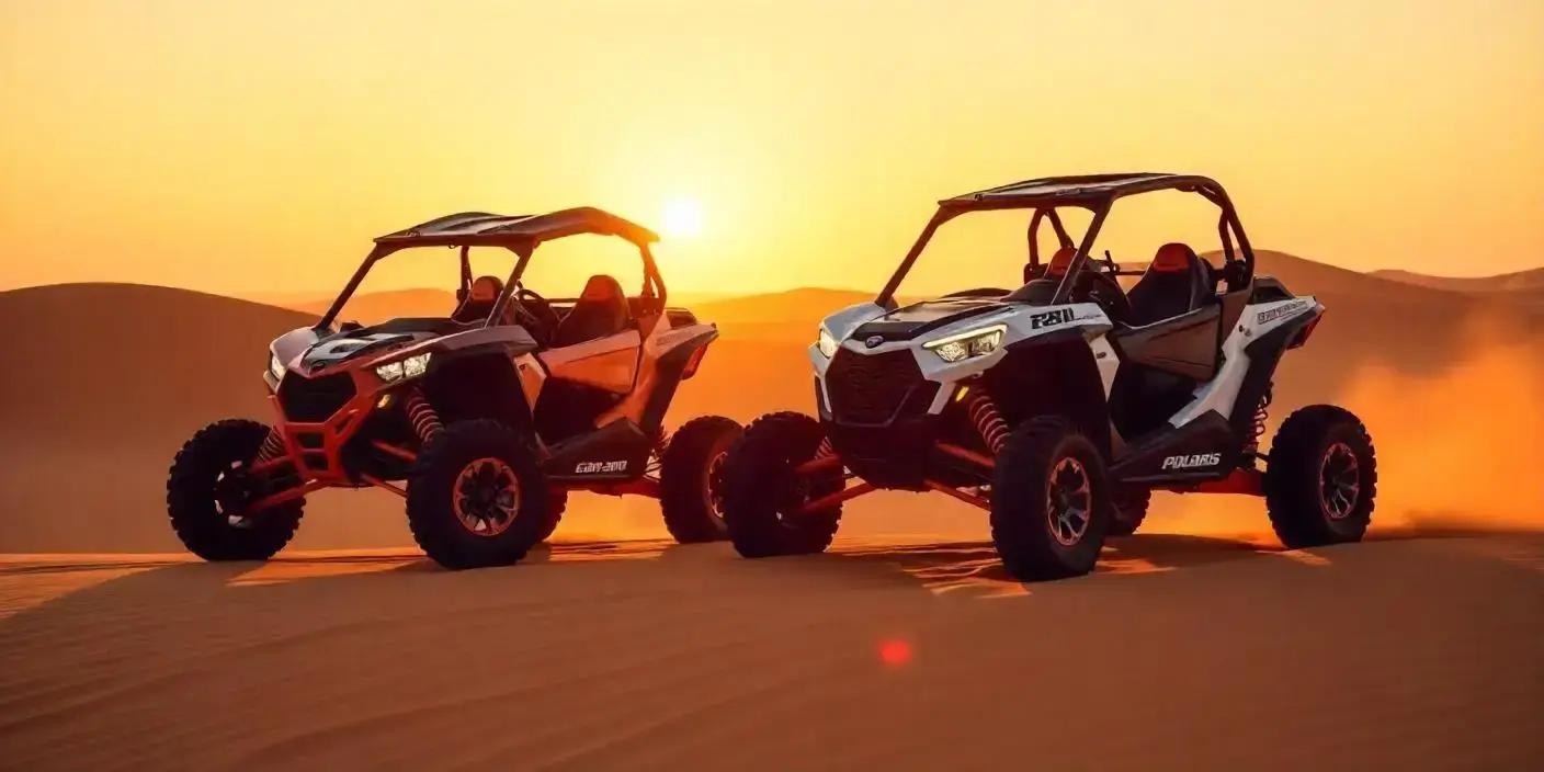 Buggy tackling a steep dune with sand spraying behind
