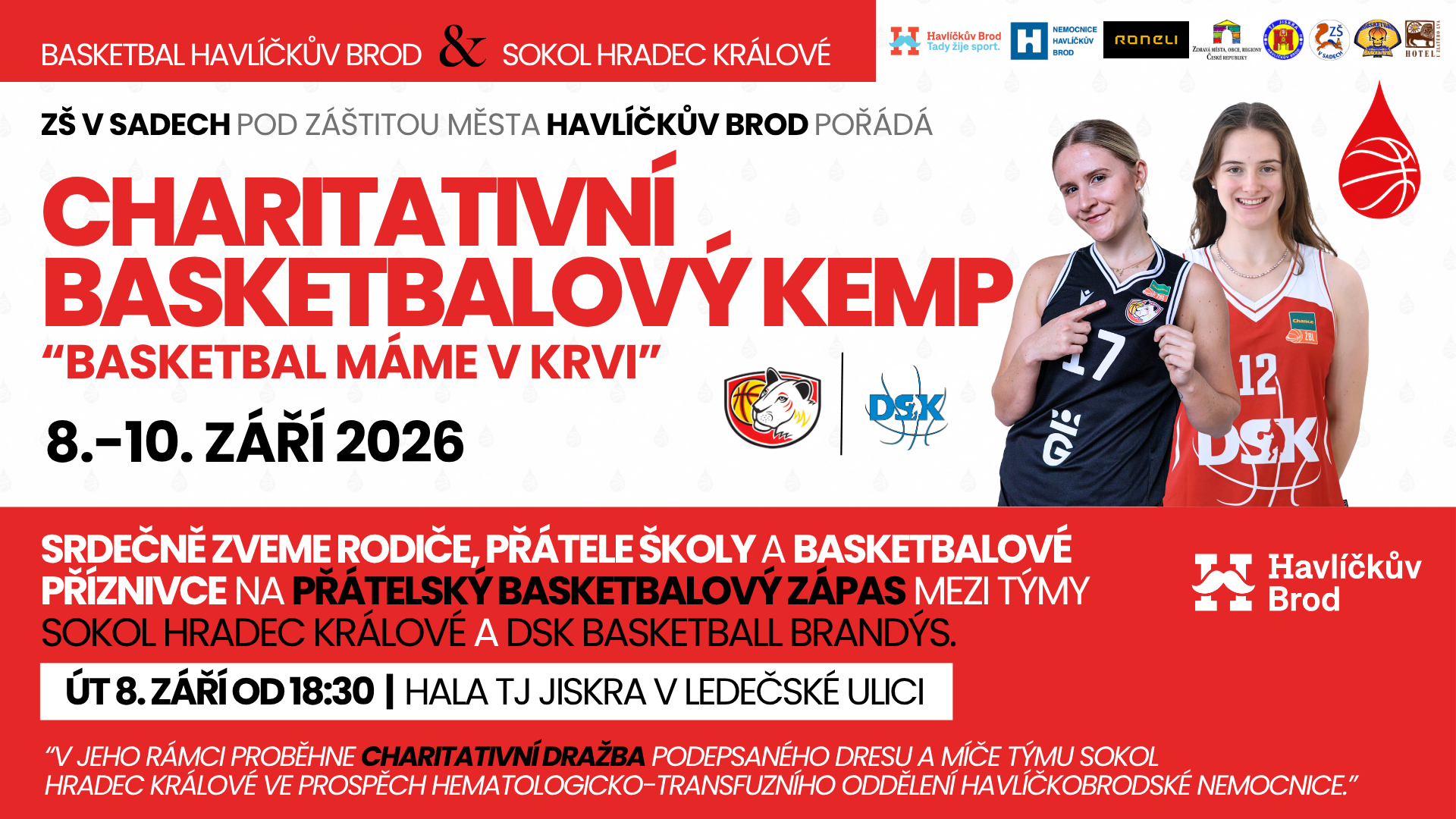 🏀 Basketbal: Charitativní basketbalový kemp „Basketbal máme v krvi“ míří do Havlíčkova Brodu