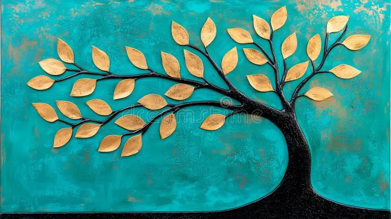 Mixed media painting combining textures of leaves and acrylic paints