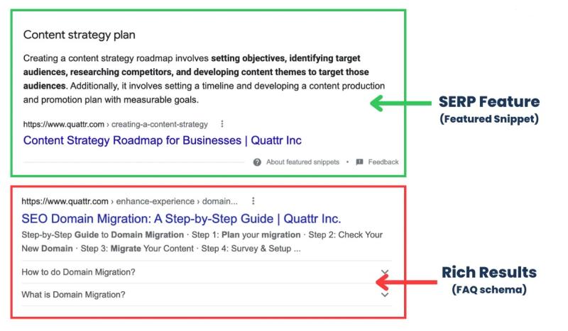 Example of rich snippets in Google search results