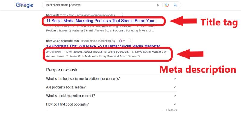 Example of well-optimized meta title and description in search results