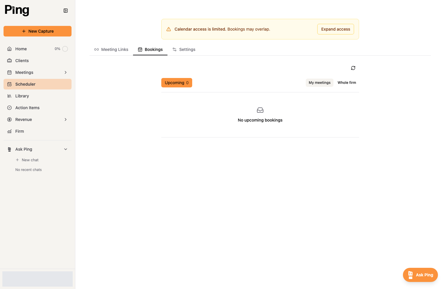 The Bookings inbox, filtered by Needs approval, Upcoming, Past, and Cancelled.