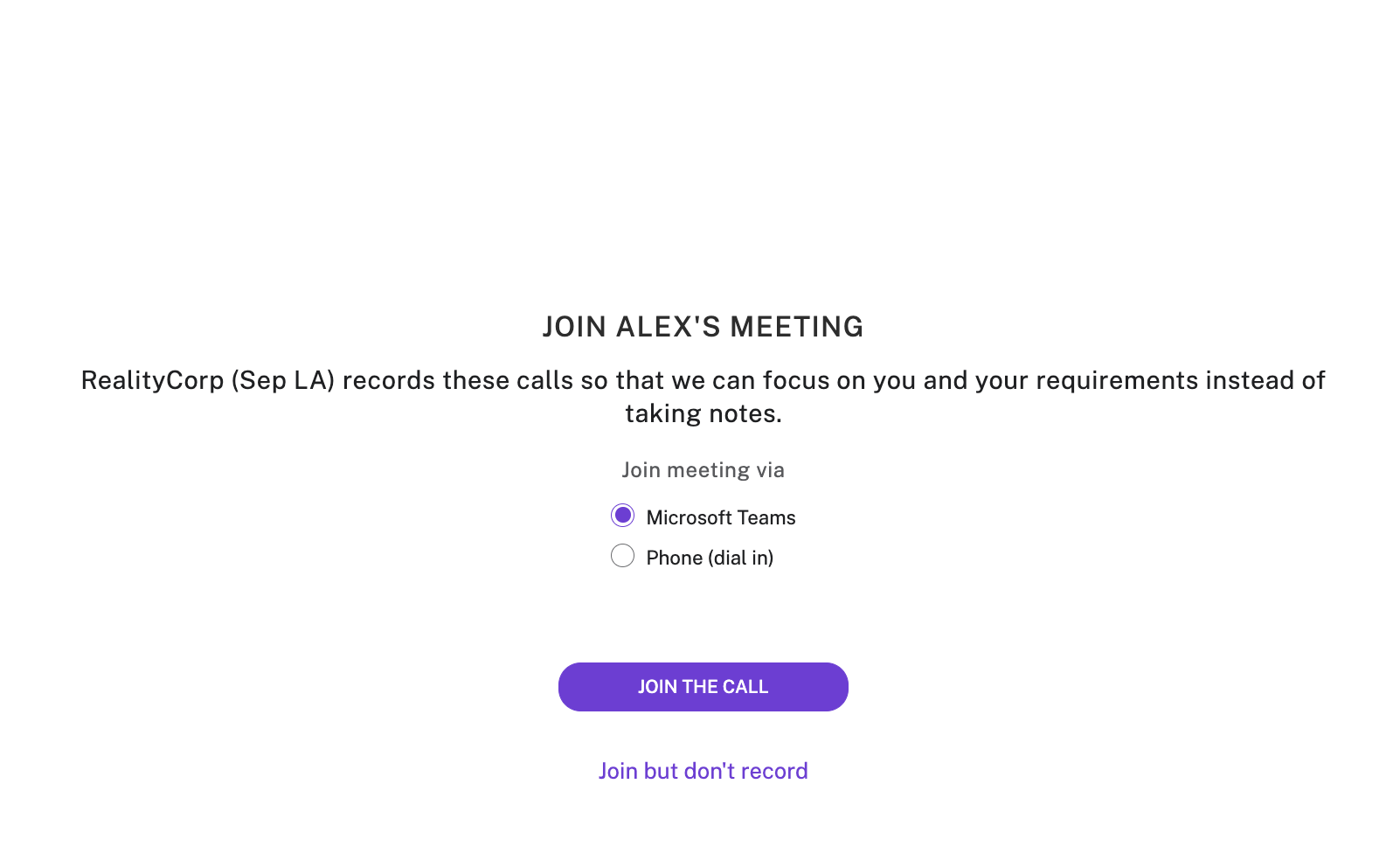 Message pop up saying "Join Alex's meeting"
