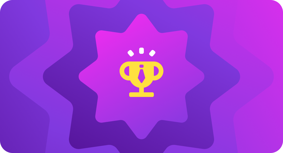 Golden trophy on a background of nesting purple stars