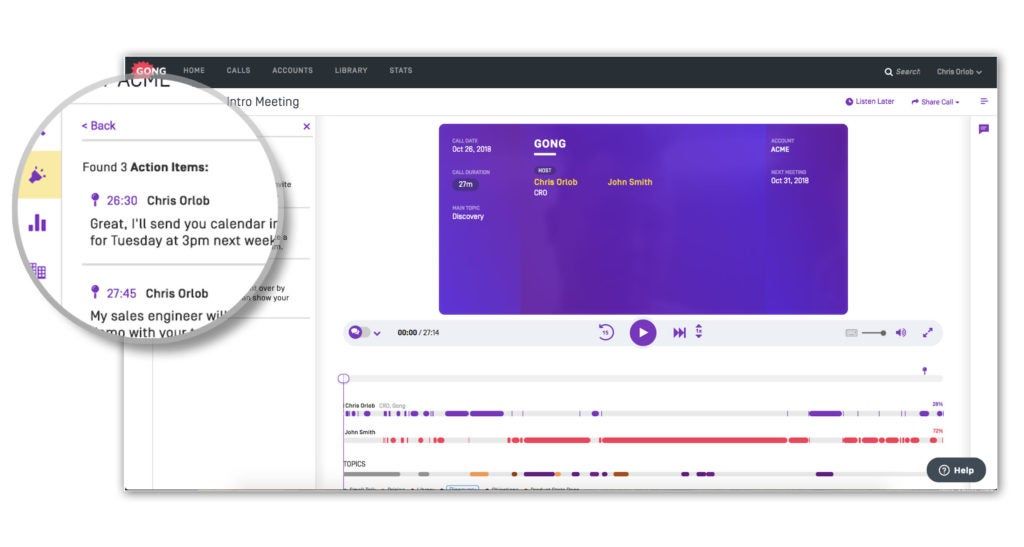 Action Items Screen Shot Gong