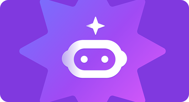  AI agent icon in a purple star background