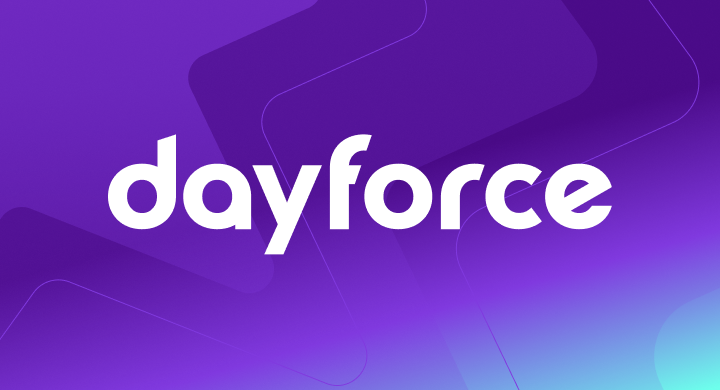 dayforce logo on a purple star background