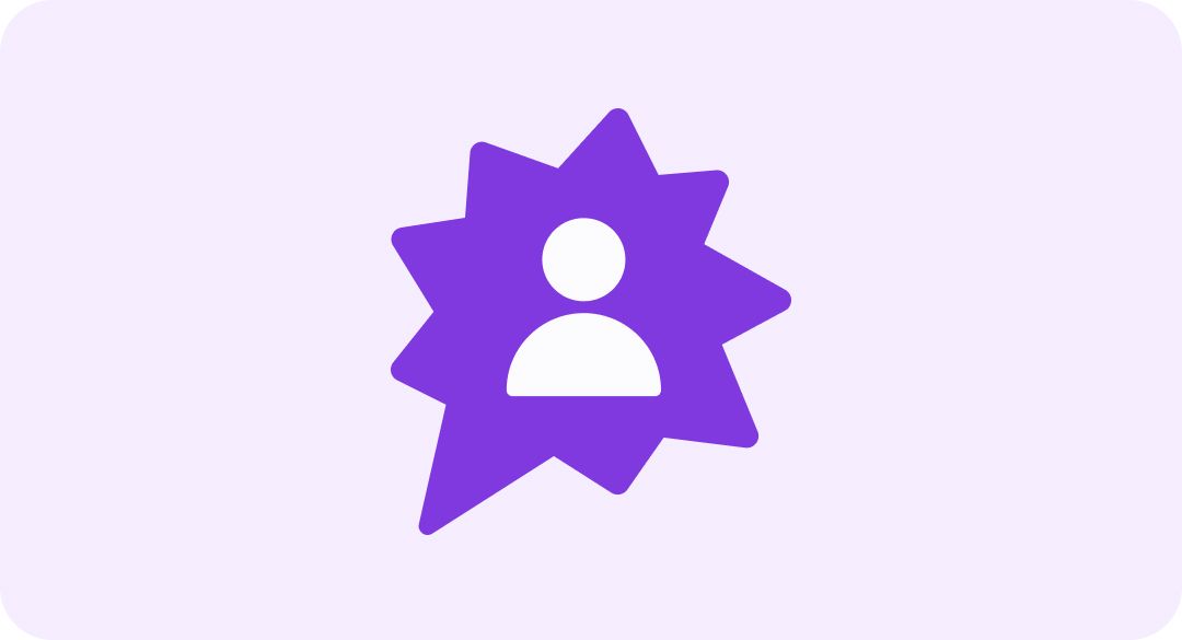 lavender background with a purple star in the middle with a person icon