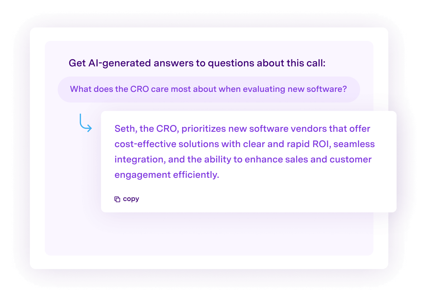 An AI-generated answer to the question, "What does the CRO care most about when evaluating new software?"