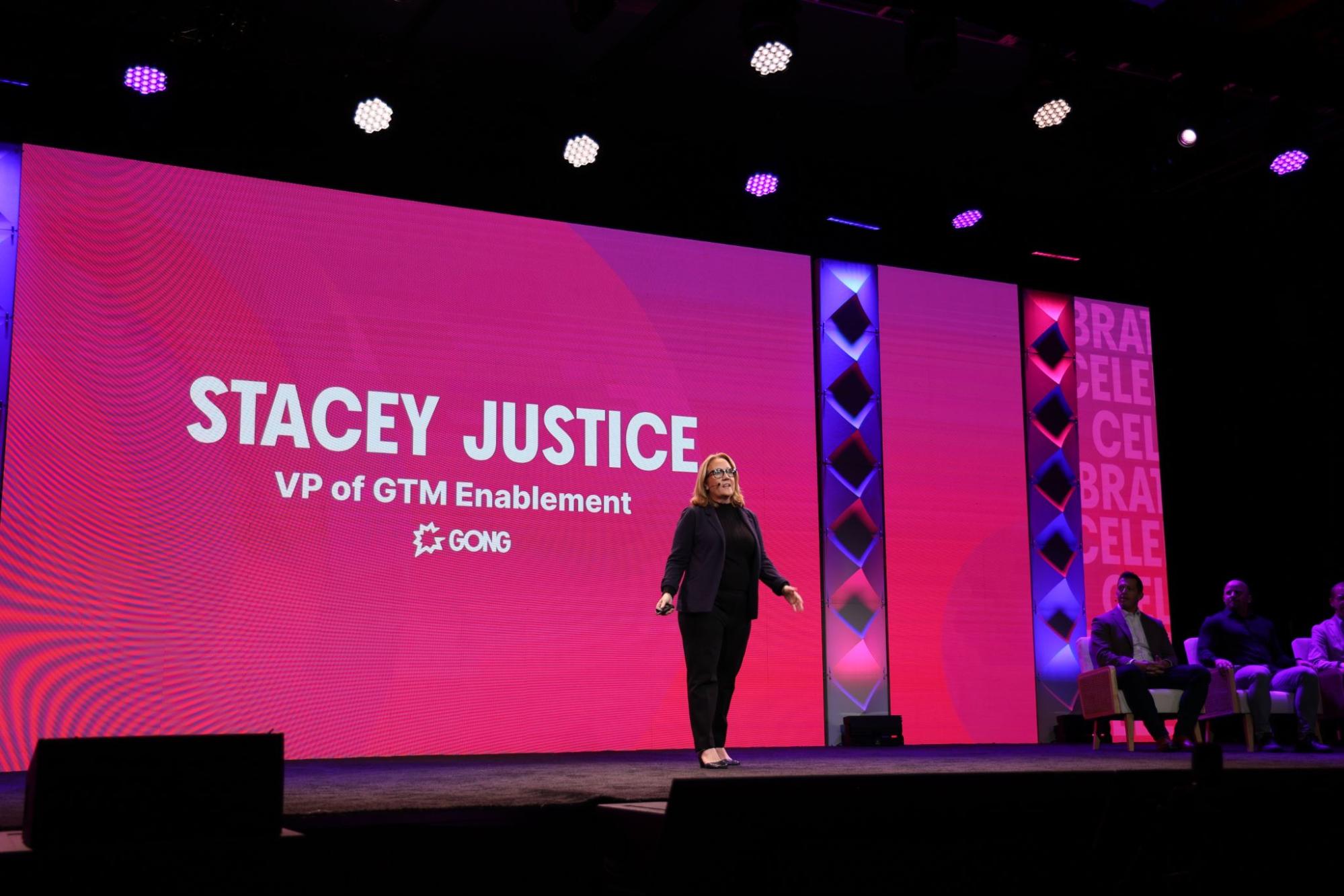 Woman standing on stage