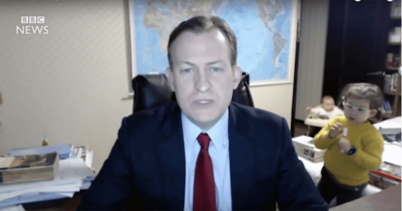 BBC News interview interrupted by children in office