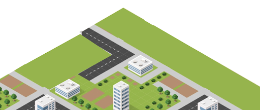 Isometric cityscape with buildings and roads