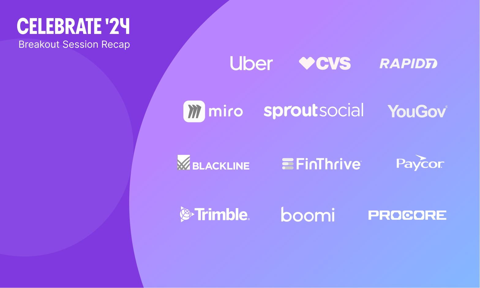 Logos of 12 companies that participated in Celebrate '24 breakout sessions