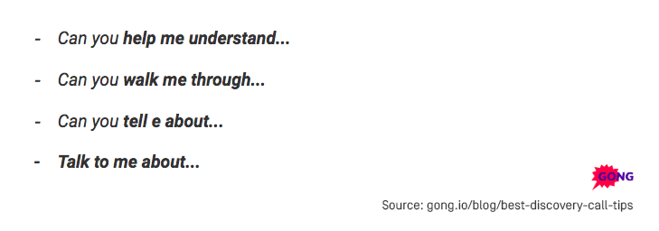 Discovery call opening phrases: help understand, walk through, tell about, talk about