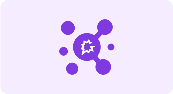 Purple network diagram with central star icon and connected nodes illustrating AI-powered integration capabilities.