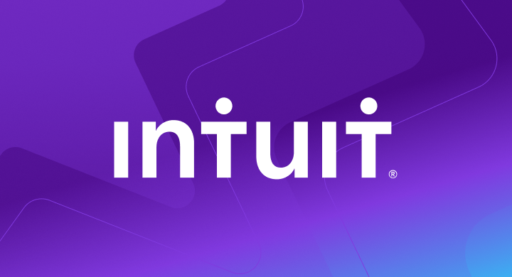 intuit logo on a purple star background