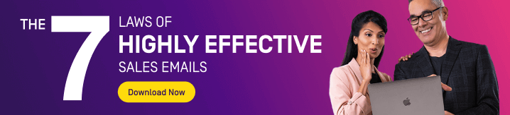 The 7 Laws of Highly Effective Sales Emails promotional banner with two professionals